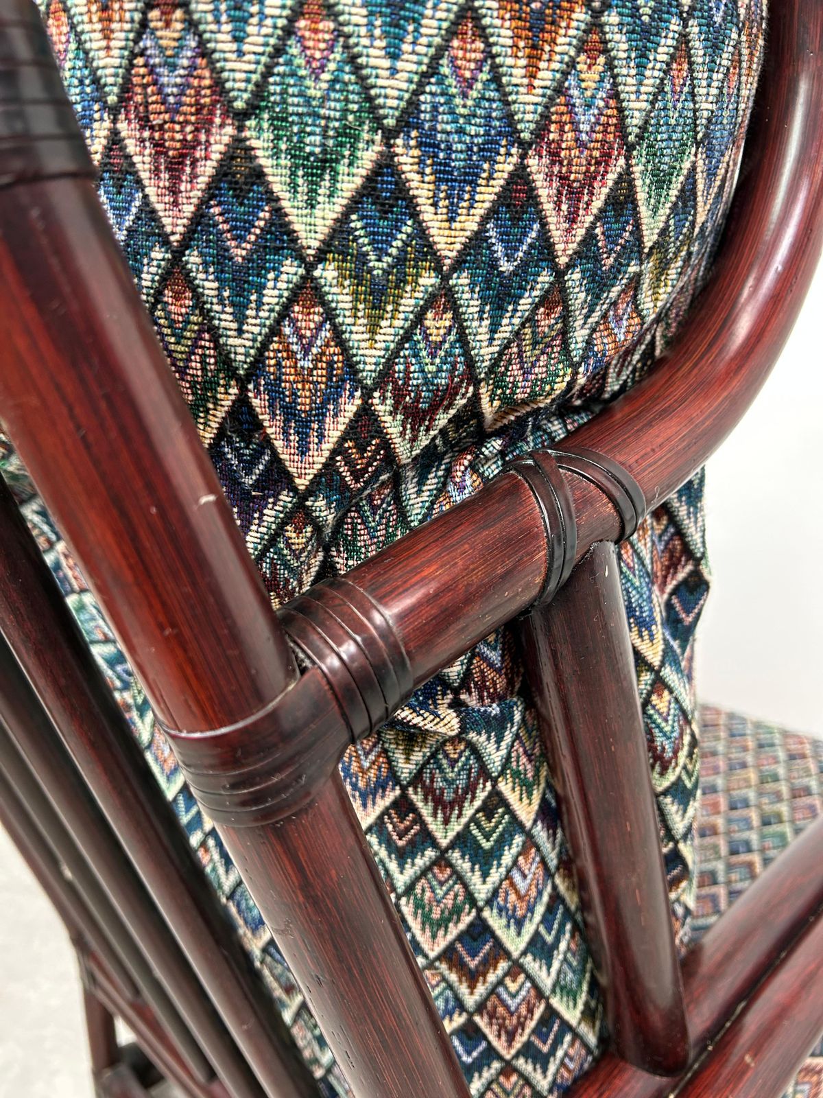 photo vintage Mid Century Modern Bamboo Wingchair With Stool By Gervasoni