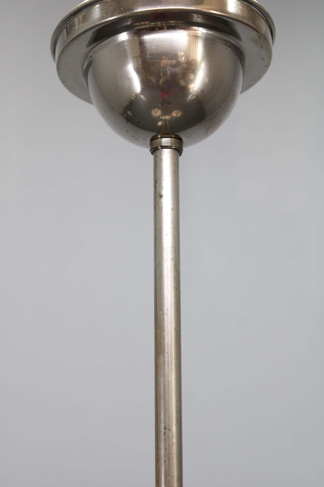 1930s Czechoslovak Art Deco Nickel Chandelier With Rose Opaline Glass Globes photo vintage