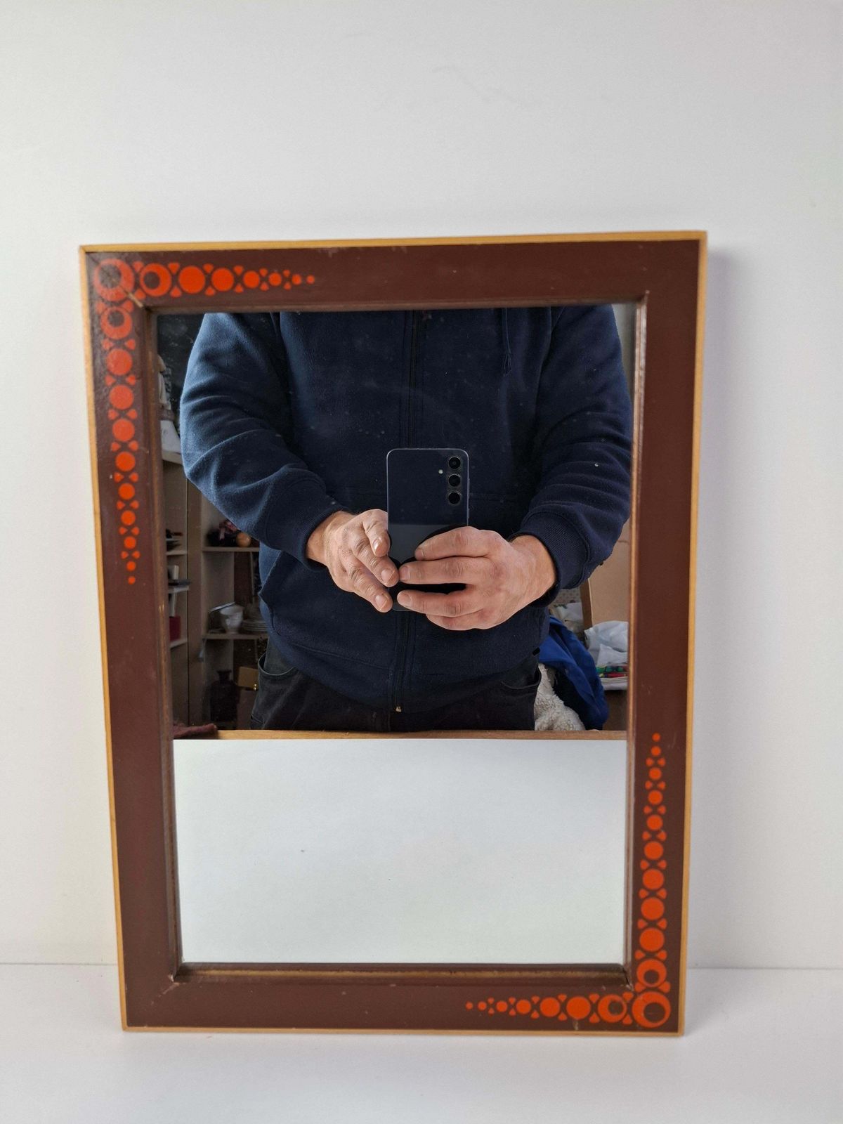 1960s Czechoslovak Mid Century Wooden Mirror With Graphic Frame Detail photo furniture