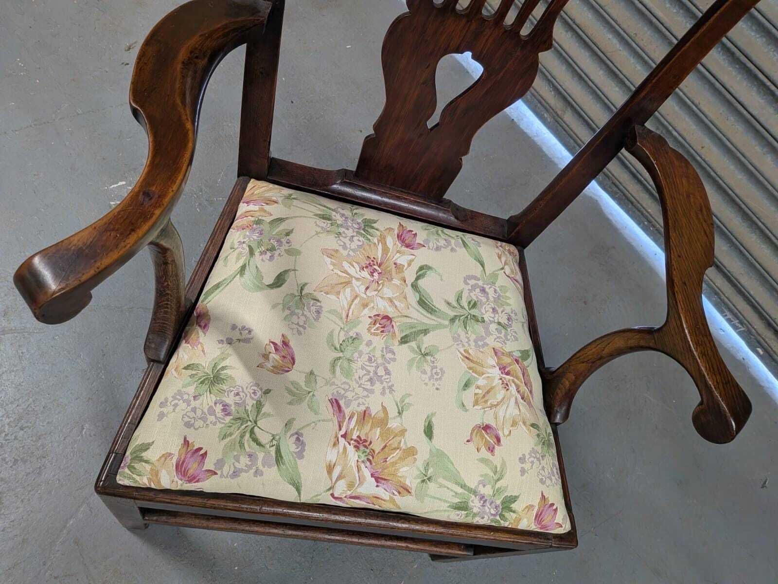 Georgian Oak County Cottage Splat Back Chair With Laura Ashley Upholstery photo Furniture