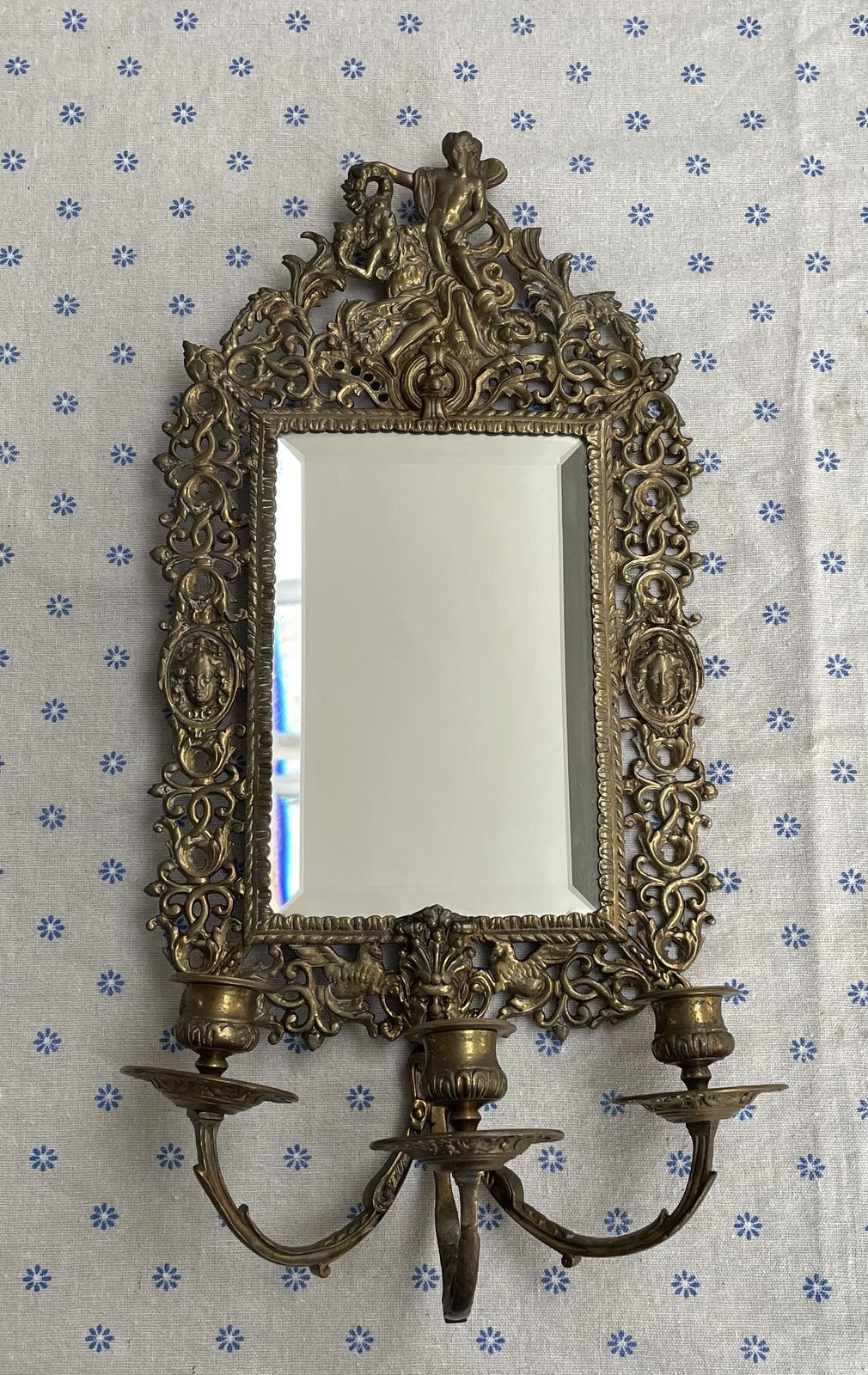 Antique Brass Girandole Wall Mirror