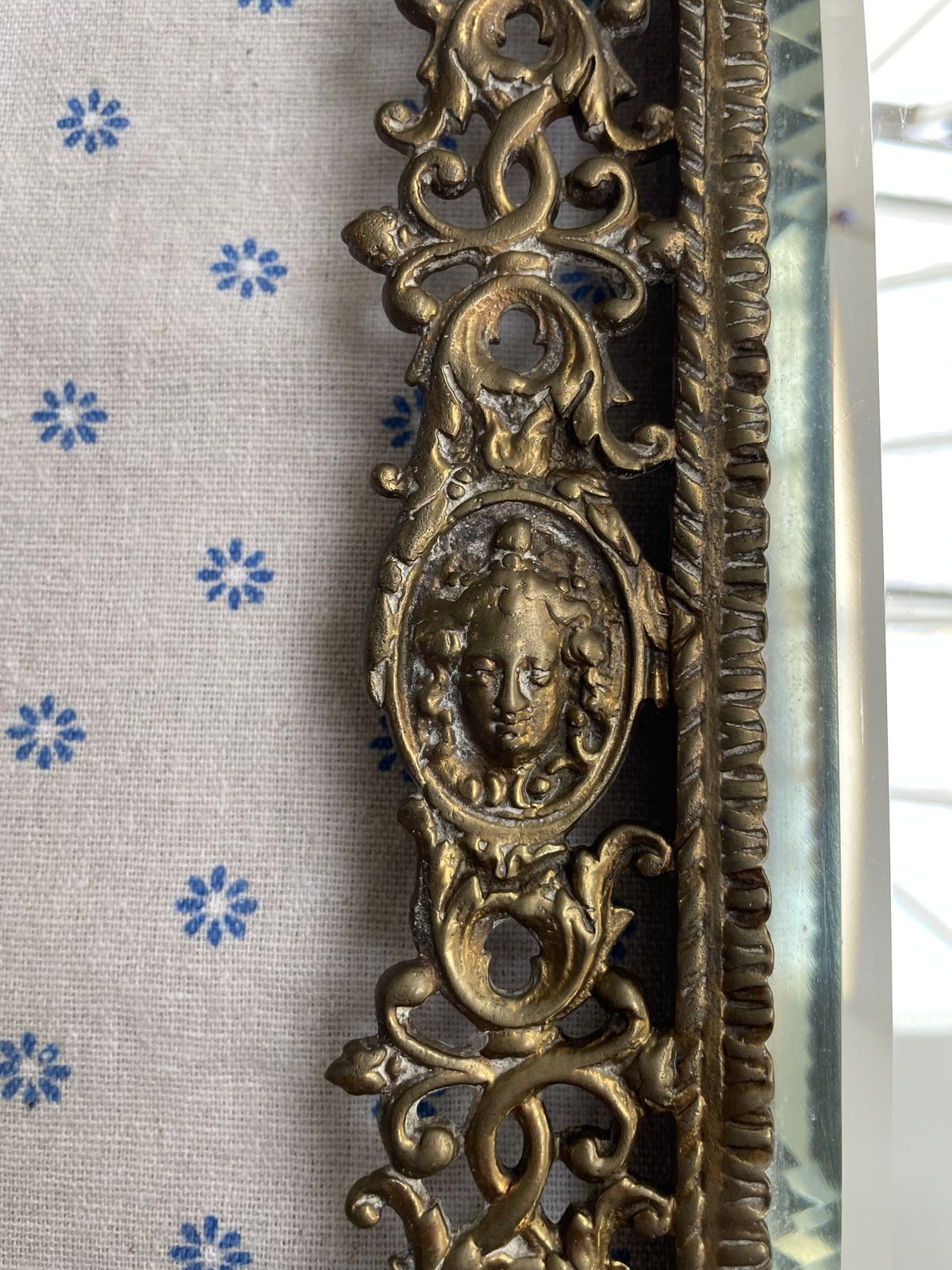 Antique Brass Girandole Wall Mirror photo vintage