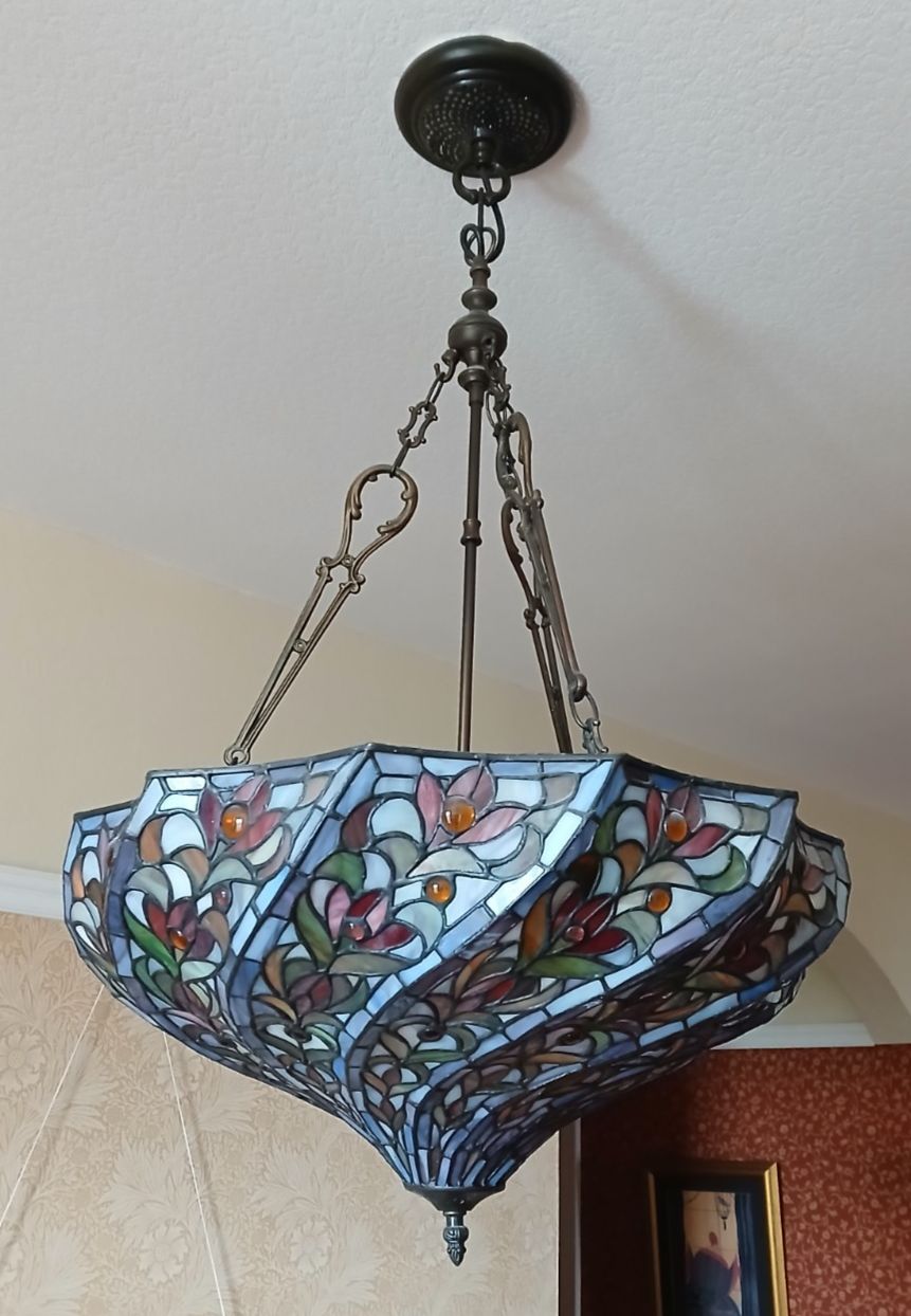 High Quality Mid Century Tiffany Style Glass Pendant Light Shade & Fittings