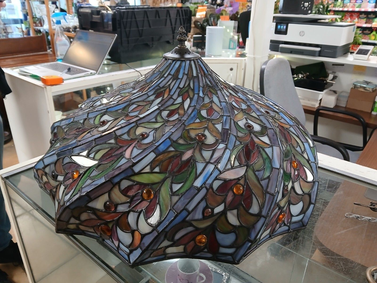 High Quality Mid Century Tiffany Style Glass Pendant Light Shade & Fittings photo vinterior