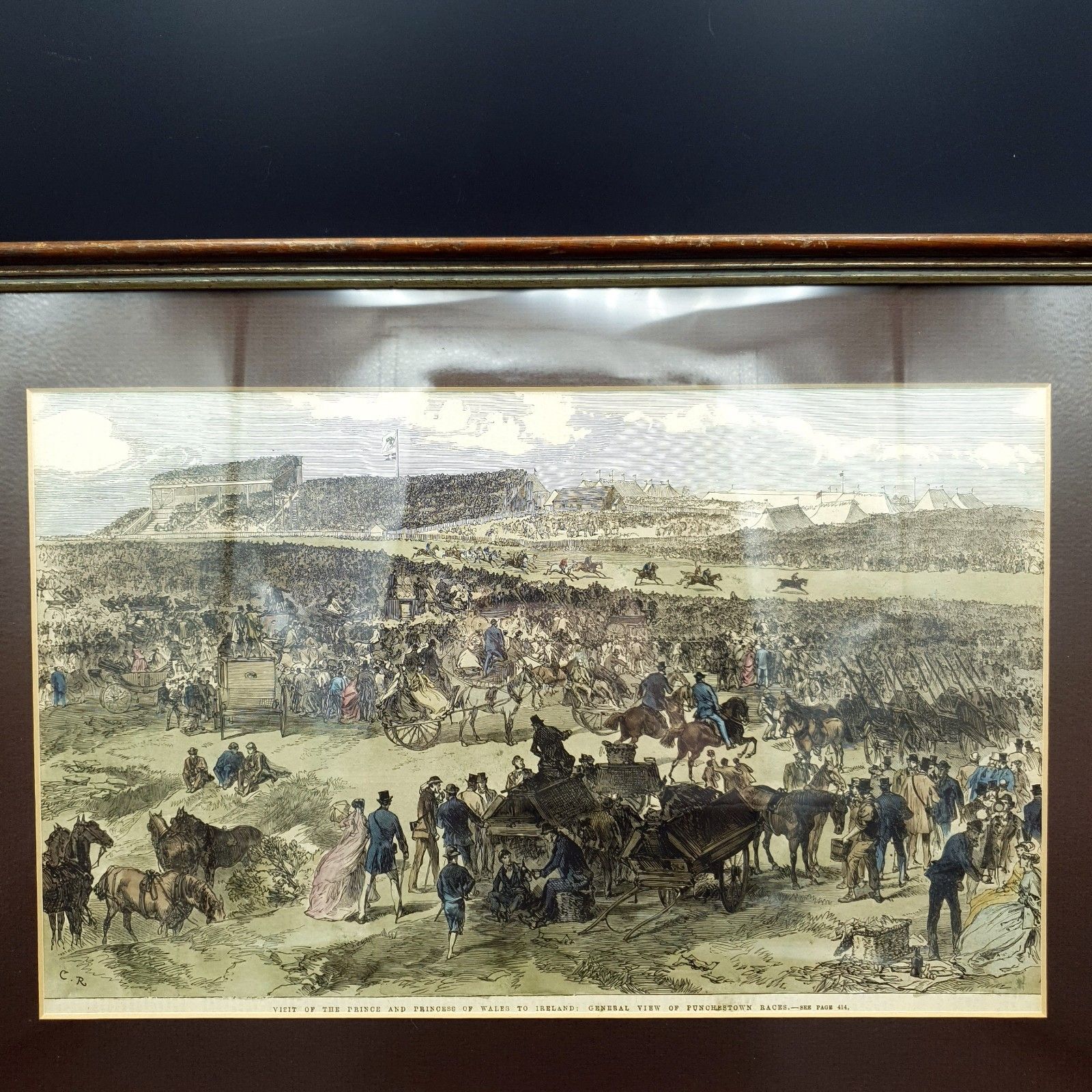 Hand Coloured Print Punchestown Races Prince & Princess Of Wales 43x30.5cm 1800s photo furniture