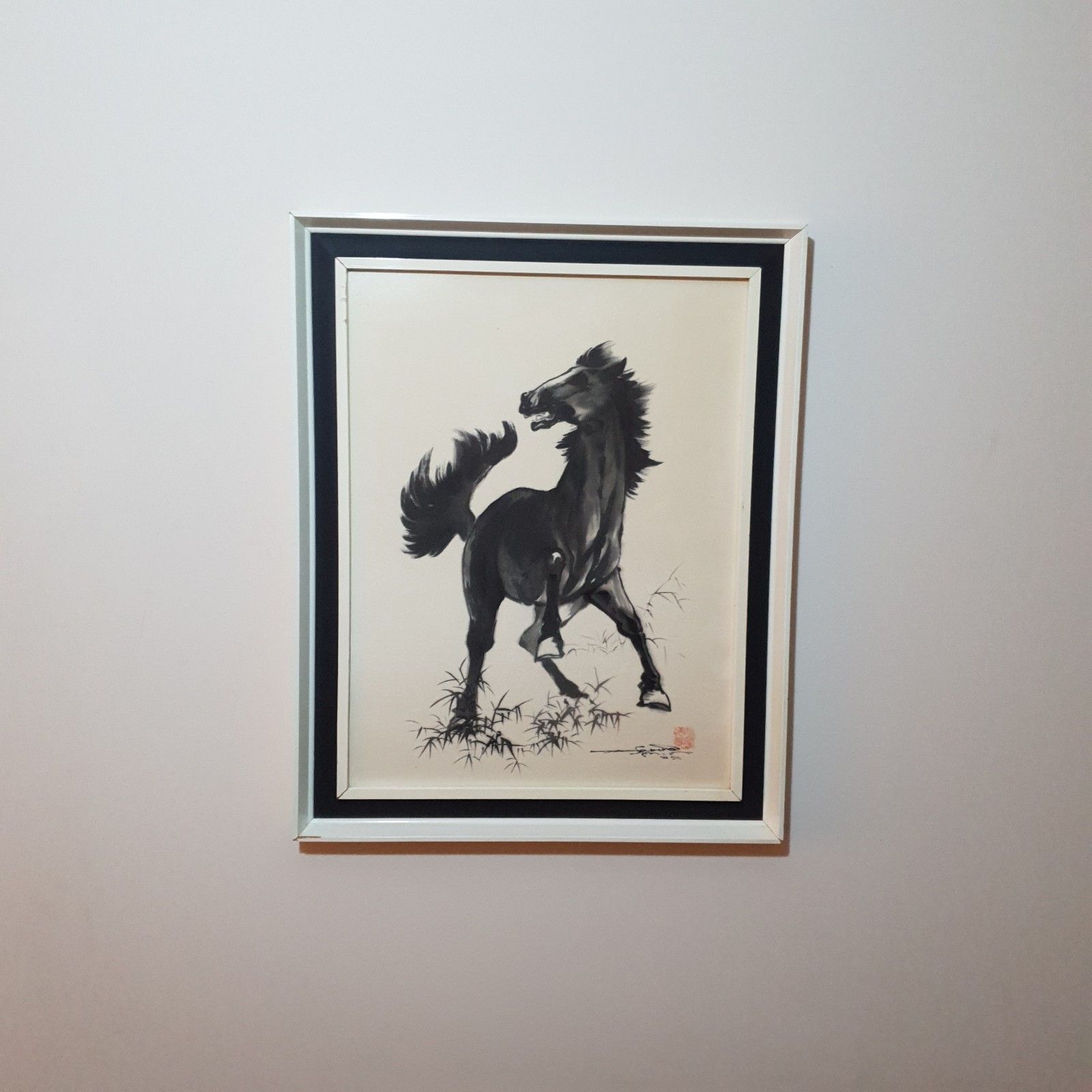 Horse Ink Brush Painting Joseph Koo Ming Kang Singapore Chinese C1960s H54xw33 photo furniture