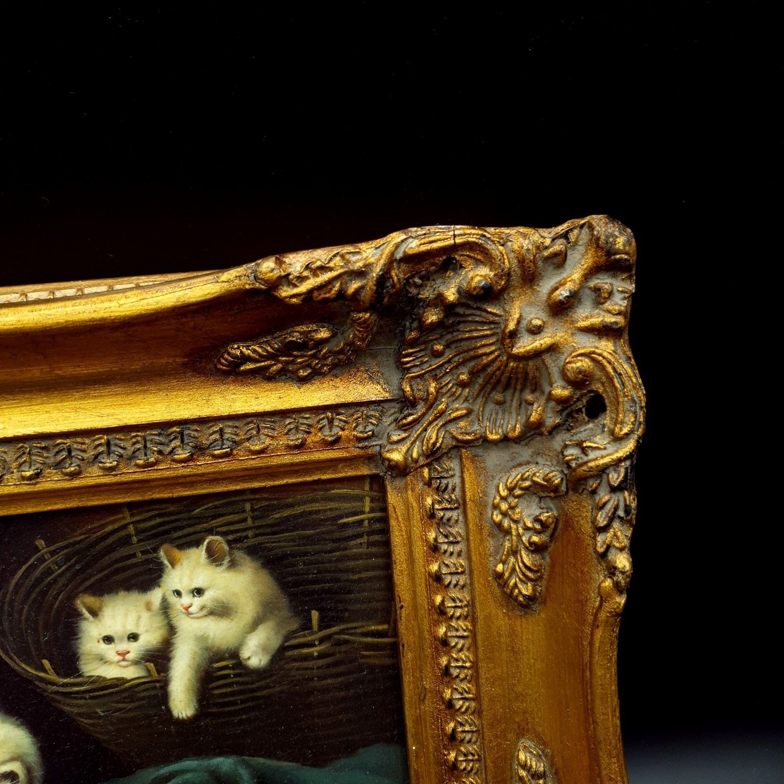 Carvers & Gilders Kitten Cat Print Arthur Heyer Ornate Gold Frame W28 H22.5 photo buy