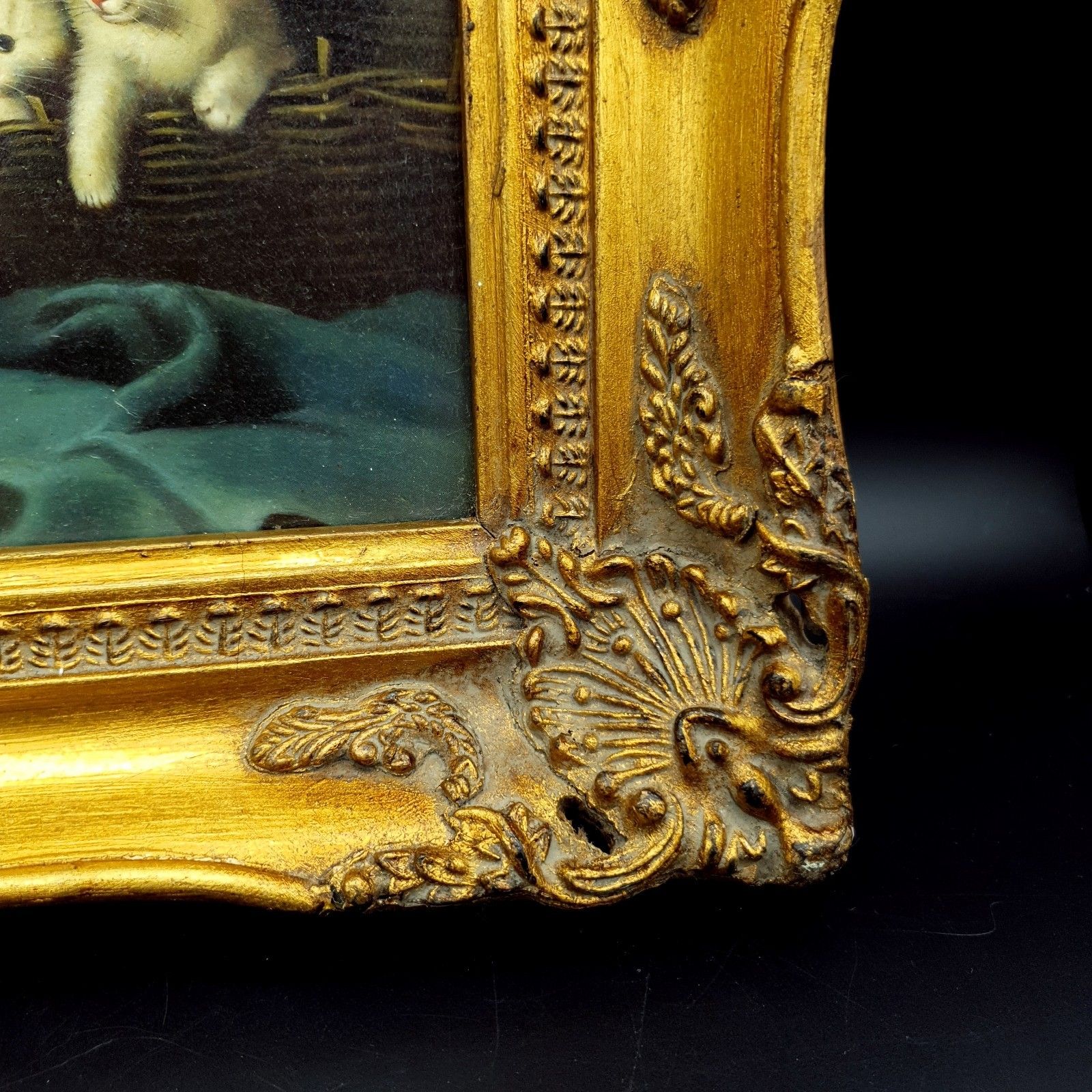 photo for sale Carvers & Gilders Kitten Cat Print Arthur Heyer Ornate Gold Frame W28 H22.5