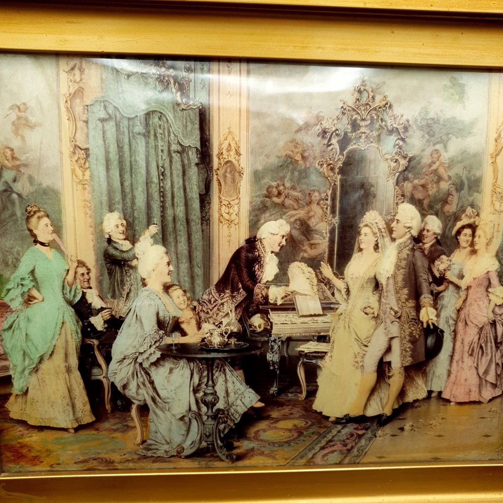 Antique Crystoleum Picture Rococo Betrothal Scene C1900 L39.5cm X H33cm Framed photo for sale