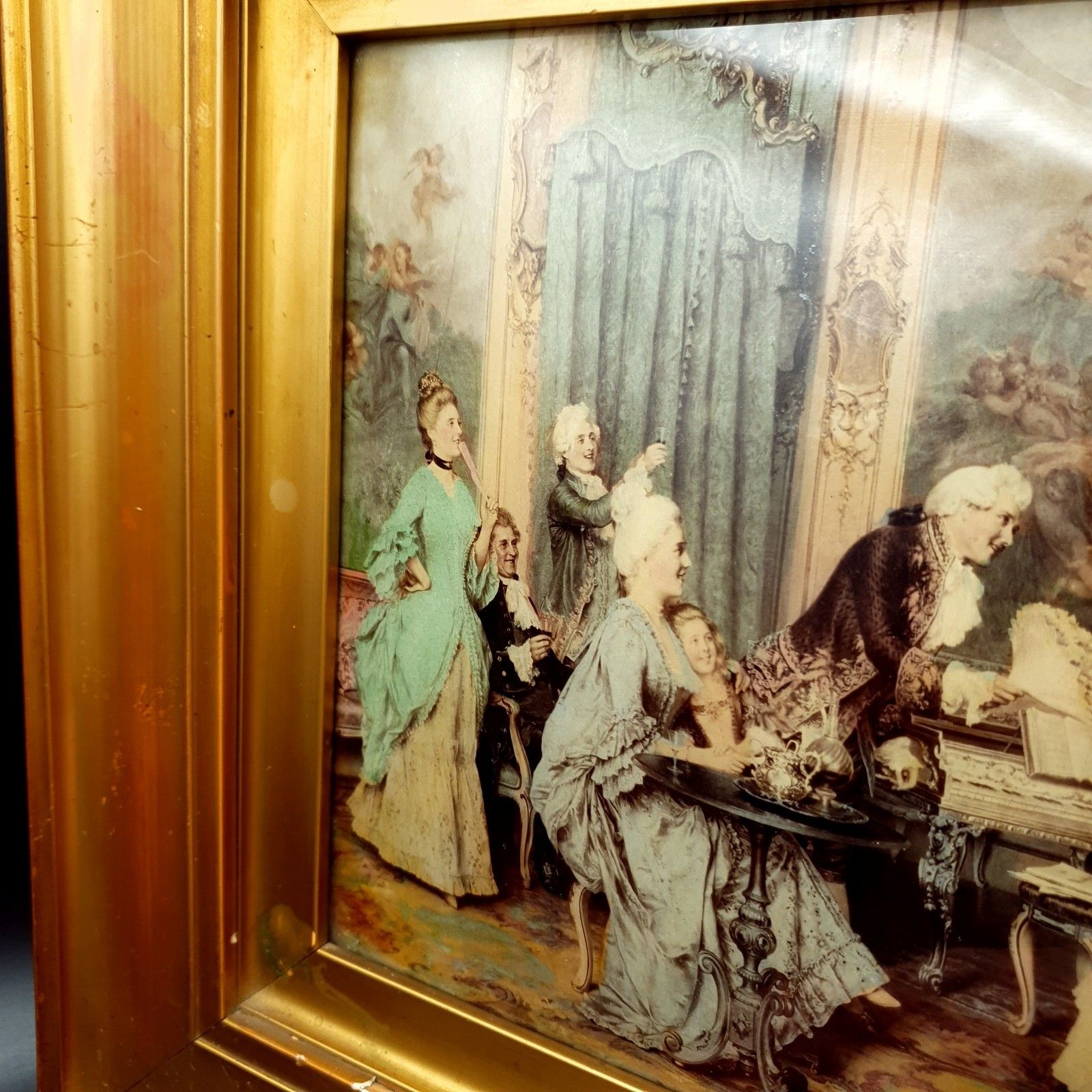 Antique Crystoleum Picture Rococo Betrothal Scene C1900 L39.5cm X H33cm Framed photo 150.0