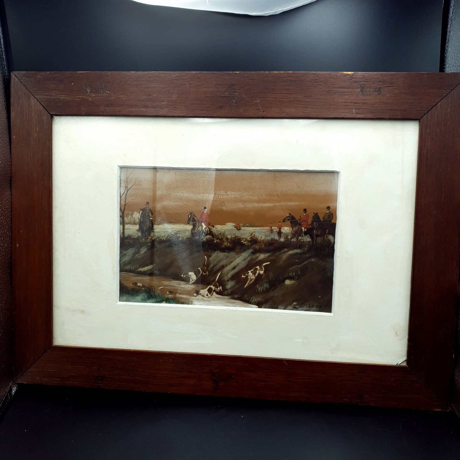 Signed Josef Pirka Watercolour Equestrian Hunting Scene 1906 Bohemia Antique Art
