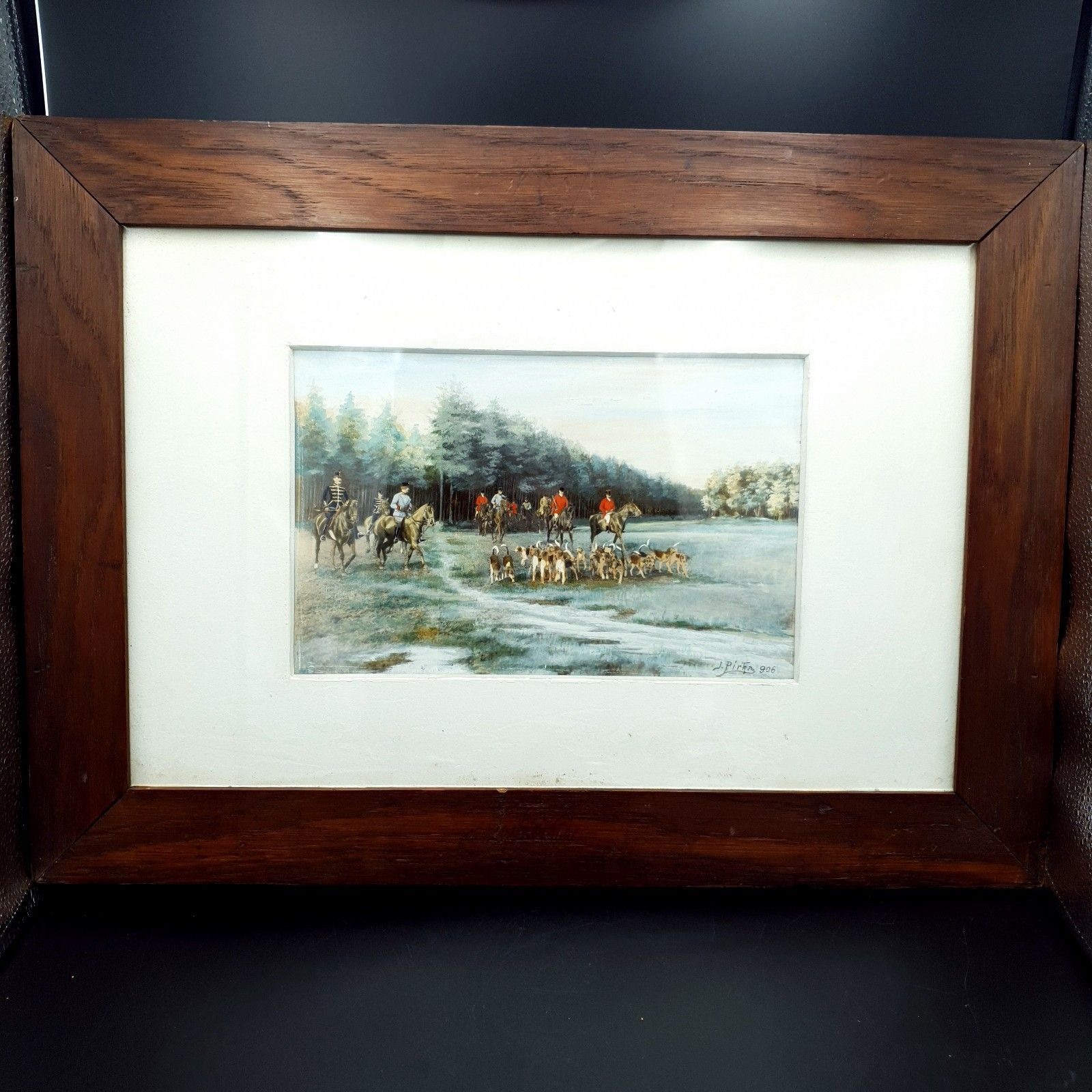 Josef Pirka Signed Watercolour Equestrian Hunting Scene 1906 Bohemia Antique Art