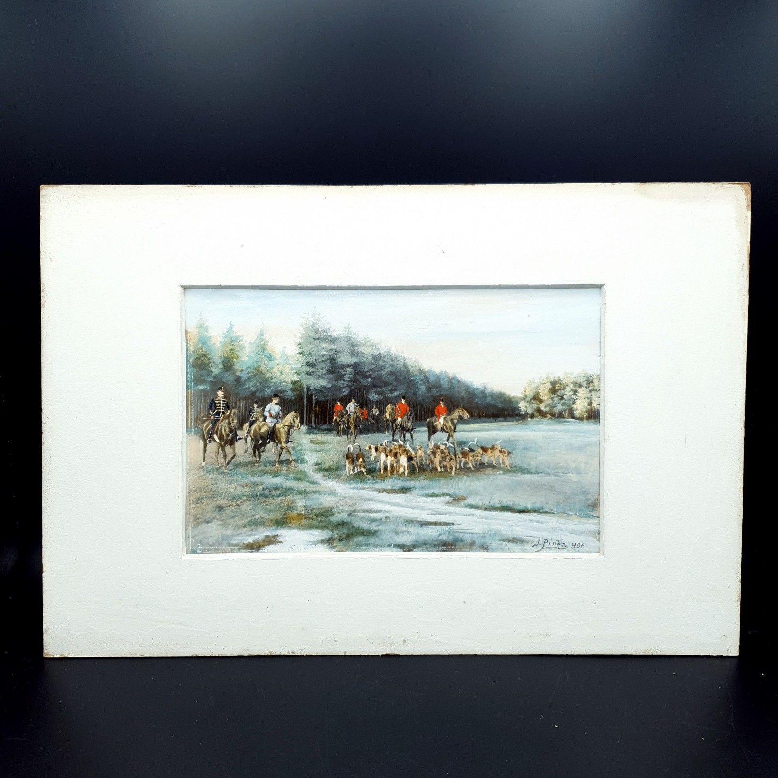 Josef Pirka Signed Watercolour Equestrian Hunting Scene 1906 Bohemia Antique Art photo 200.0
