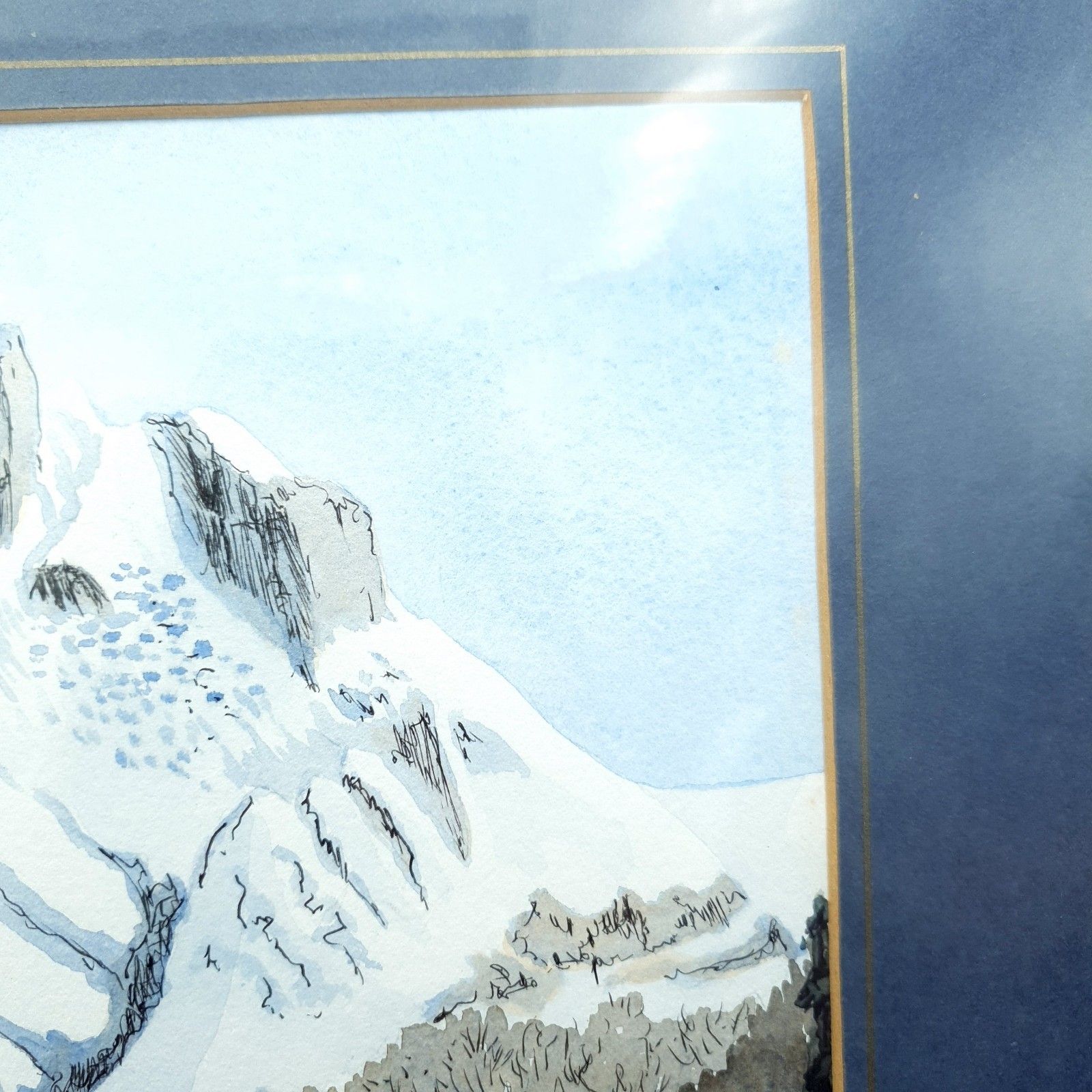 Signed Watercolour A Thomas? Alpine Mountain Skiing Scene Framed H40.5cmxl31cm photo 70.0