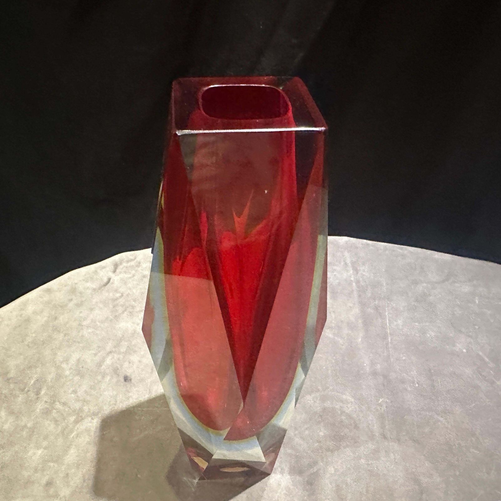 1970s Modernist Red Faceted Murano Glass Vase By Seguso photo furniture