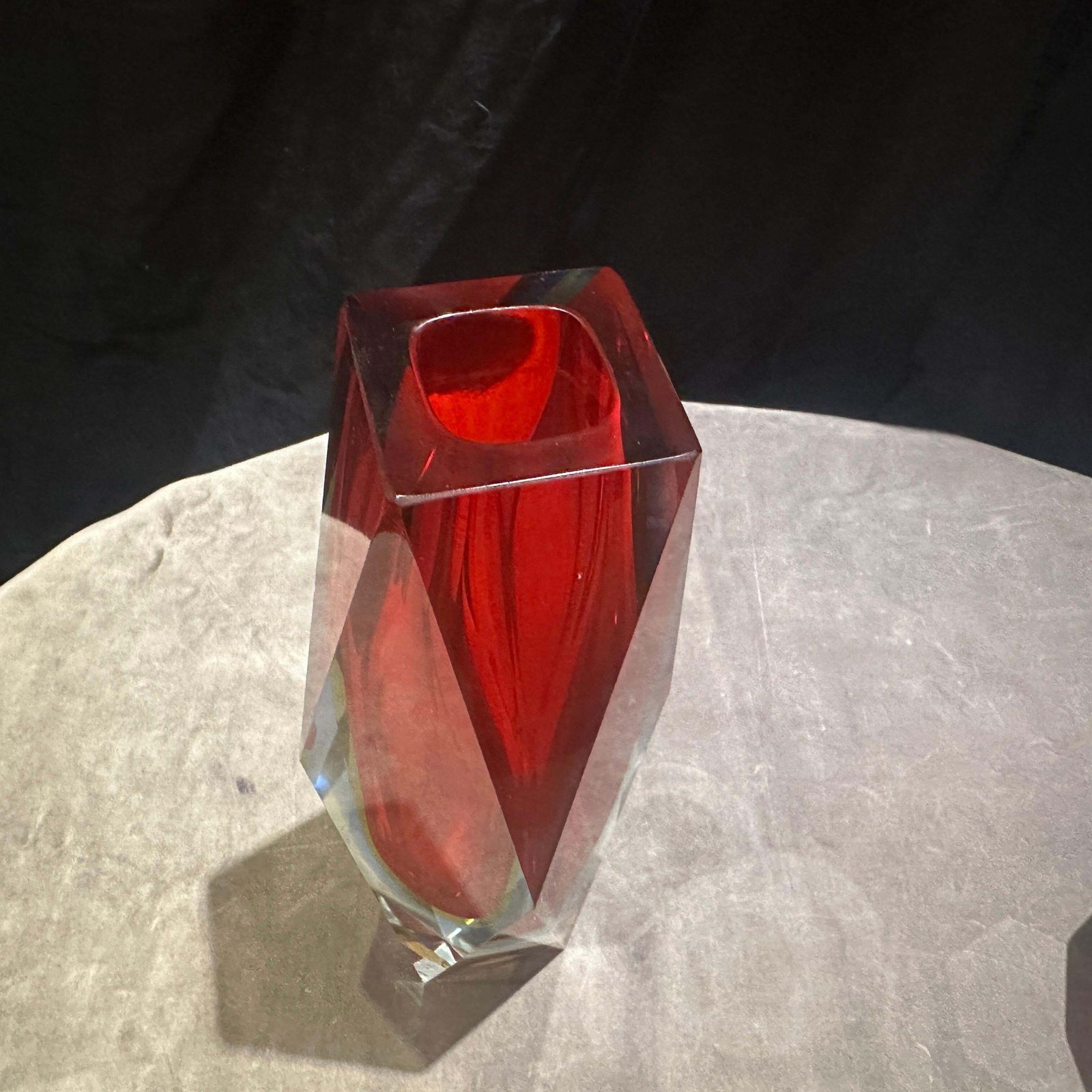 1970s Modernist Red Faceted Murano Glass Vase By Seguso photo vintage