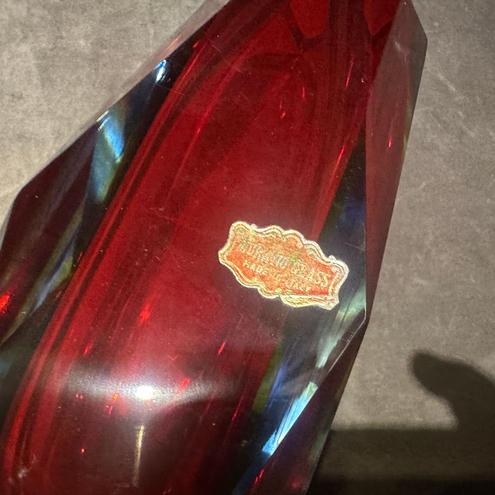 photo for sale 1970s Modernist Red Faceted Murano Glass Vase By Seguso