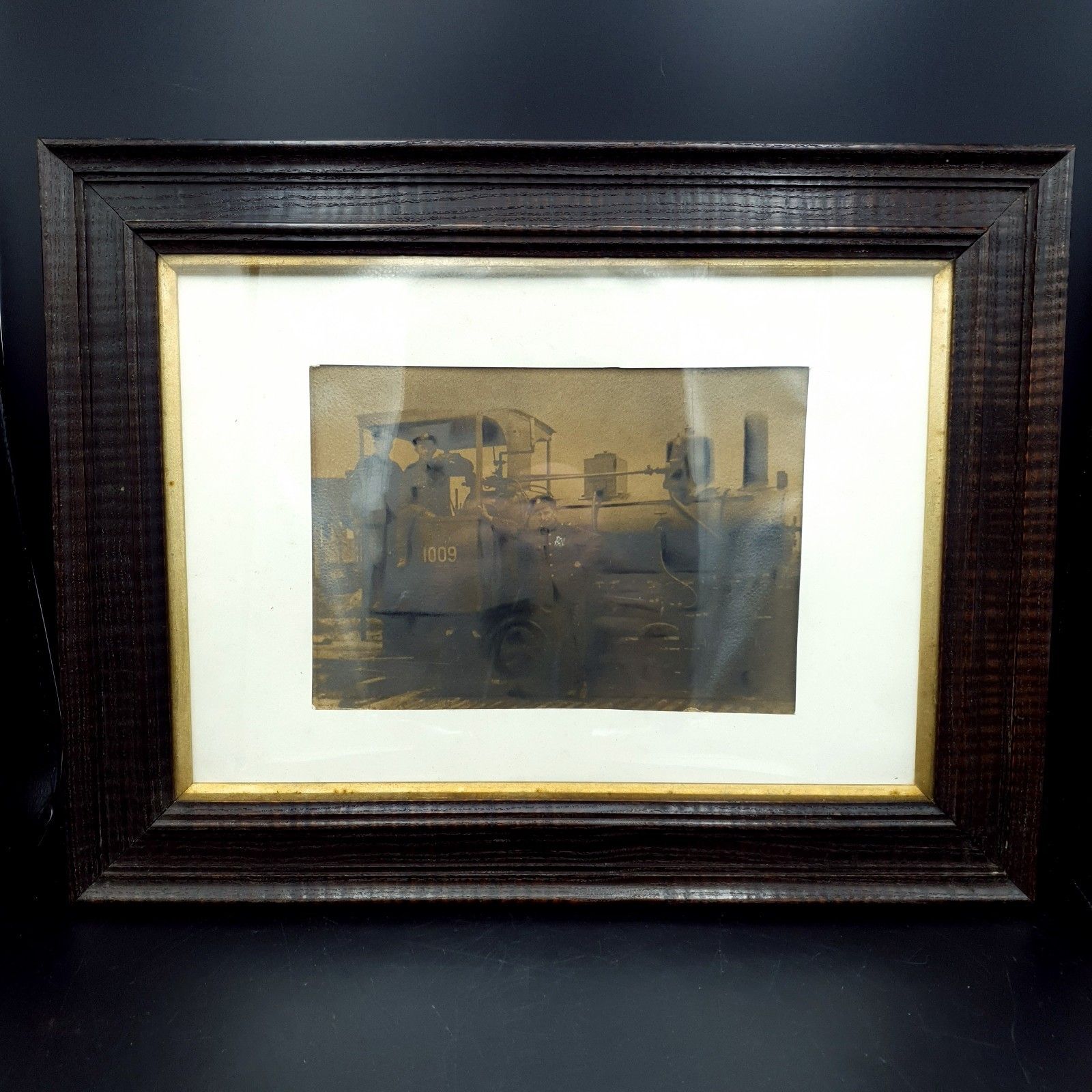 Wwi Sepia? Photo Soldiers Steam Locomotive No. 1009 Framed Antique 1915 L44x33cm