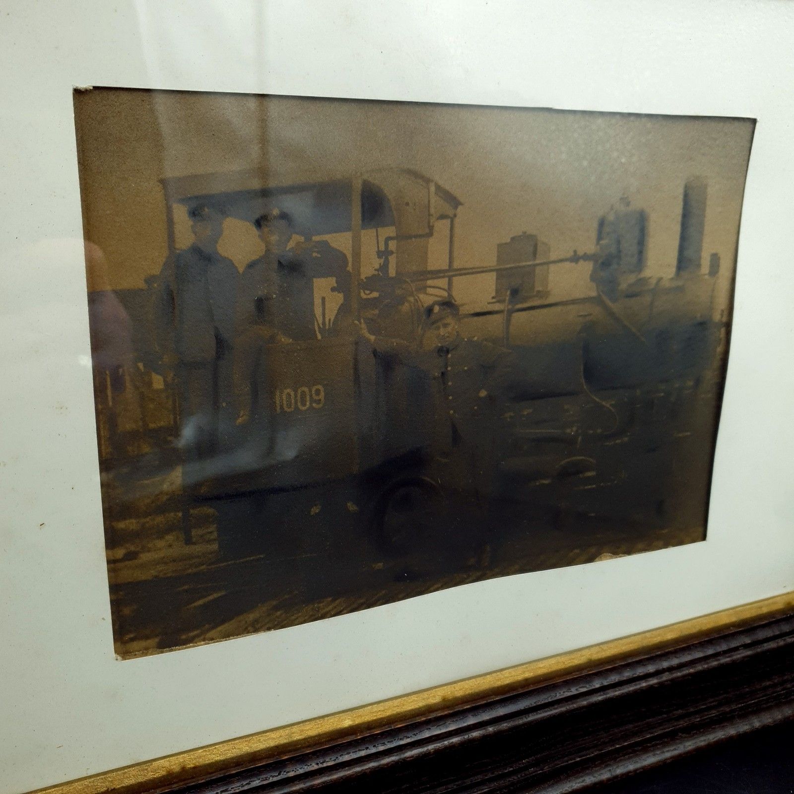 Wwi Sepia? Photo Soldiers Steam Locomotive No. 1009 Framed Antique 1915 L44x33cm photo vintage