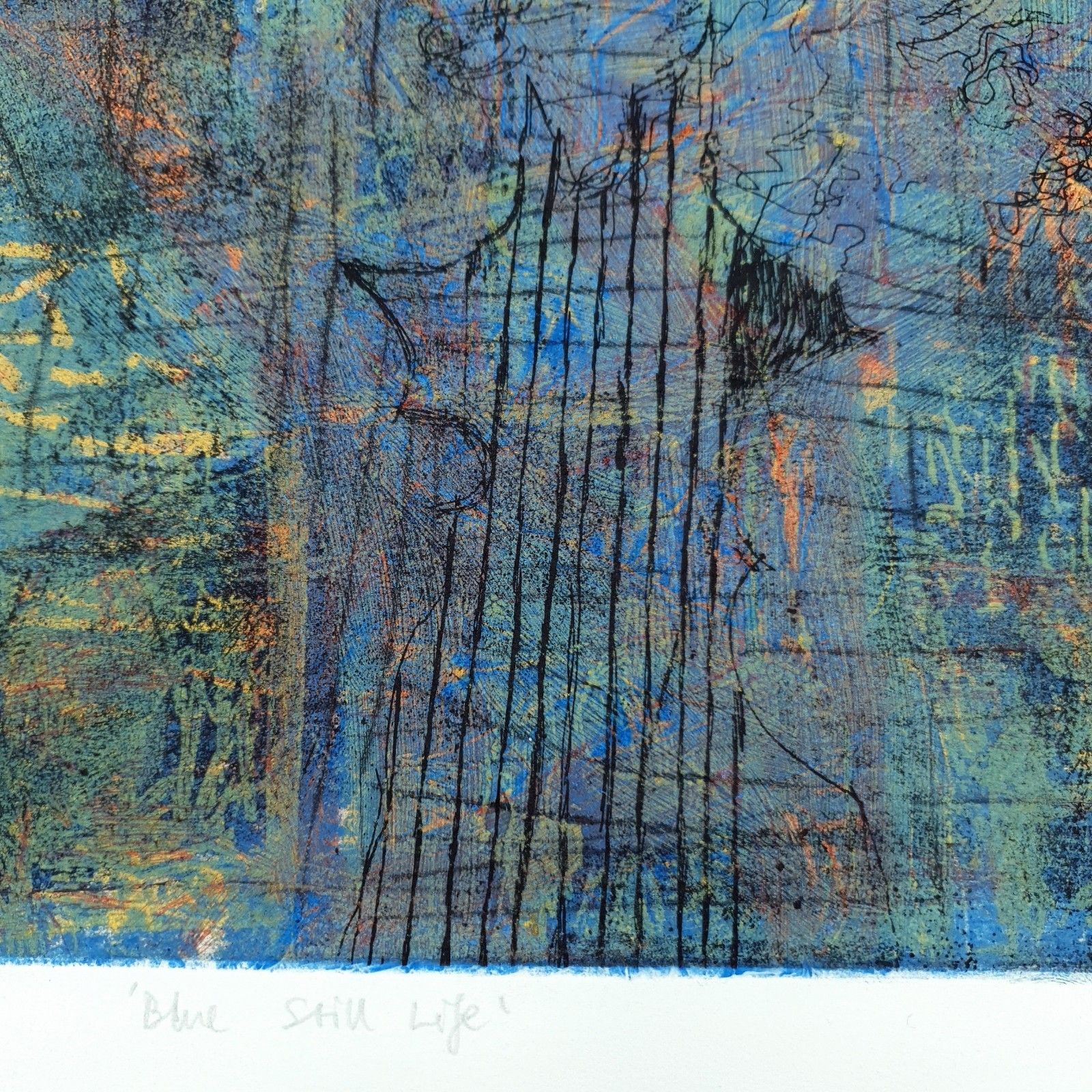 photo for sale Dom Theobald Signed Limited Print Etching 1995 Named Blue Still Life H37xl33cm