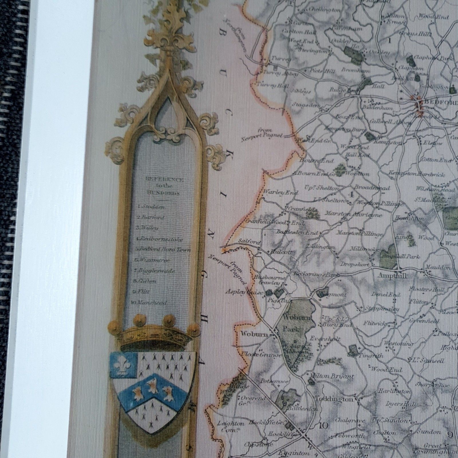 Reproduction Print Map Of Bedfordshire William Schmollinger Artist 1832 L43x54cm photo vintage