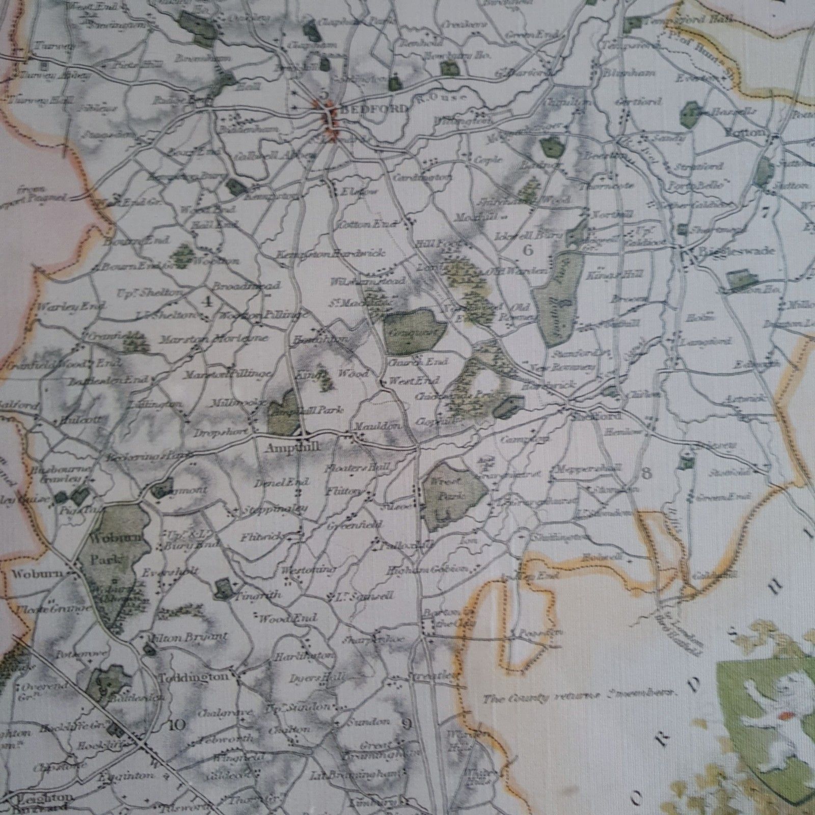 photo furniture Reproduction Print Map Of Bedfordshire William Schmollinger Artist 1832 L43x54cm