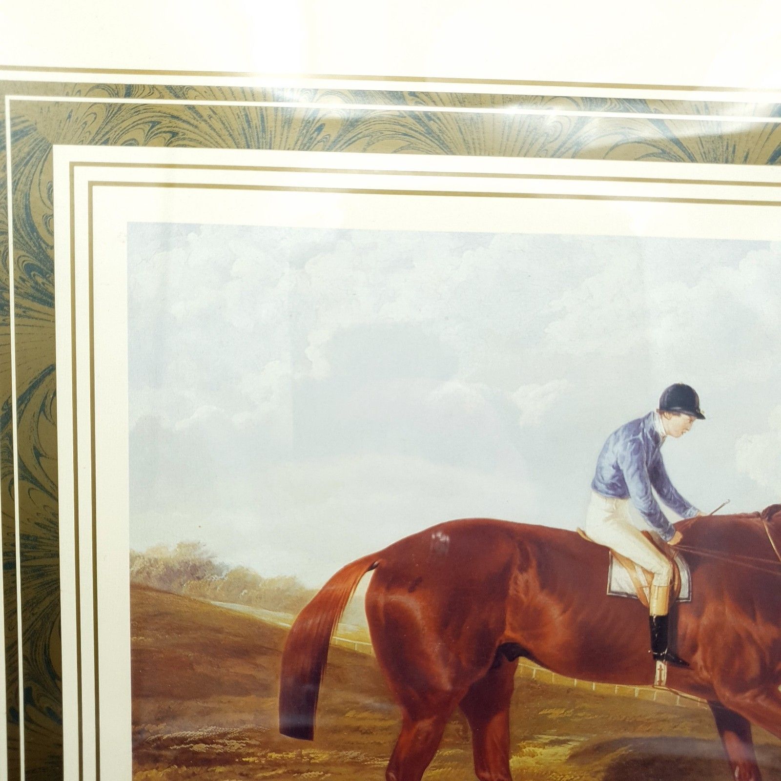 Horse Racing Print Horse & Jockey On Course Dark Wood Frame L45.5cm X H35.5cm photo for sale