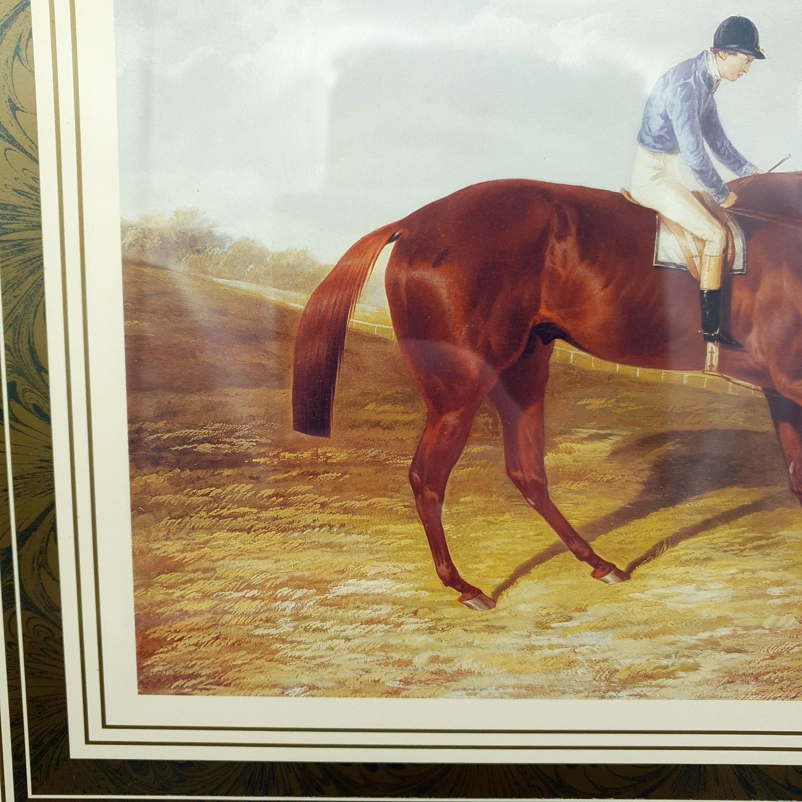Horse Racing Print Horse & Jockey On Course Dark Wood Frame L45.5cm X H35.5cm photo vinterior