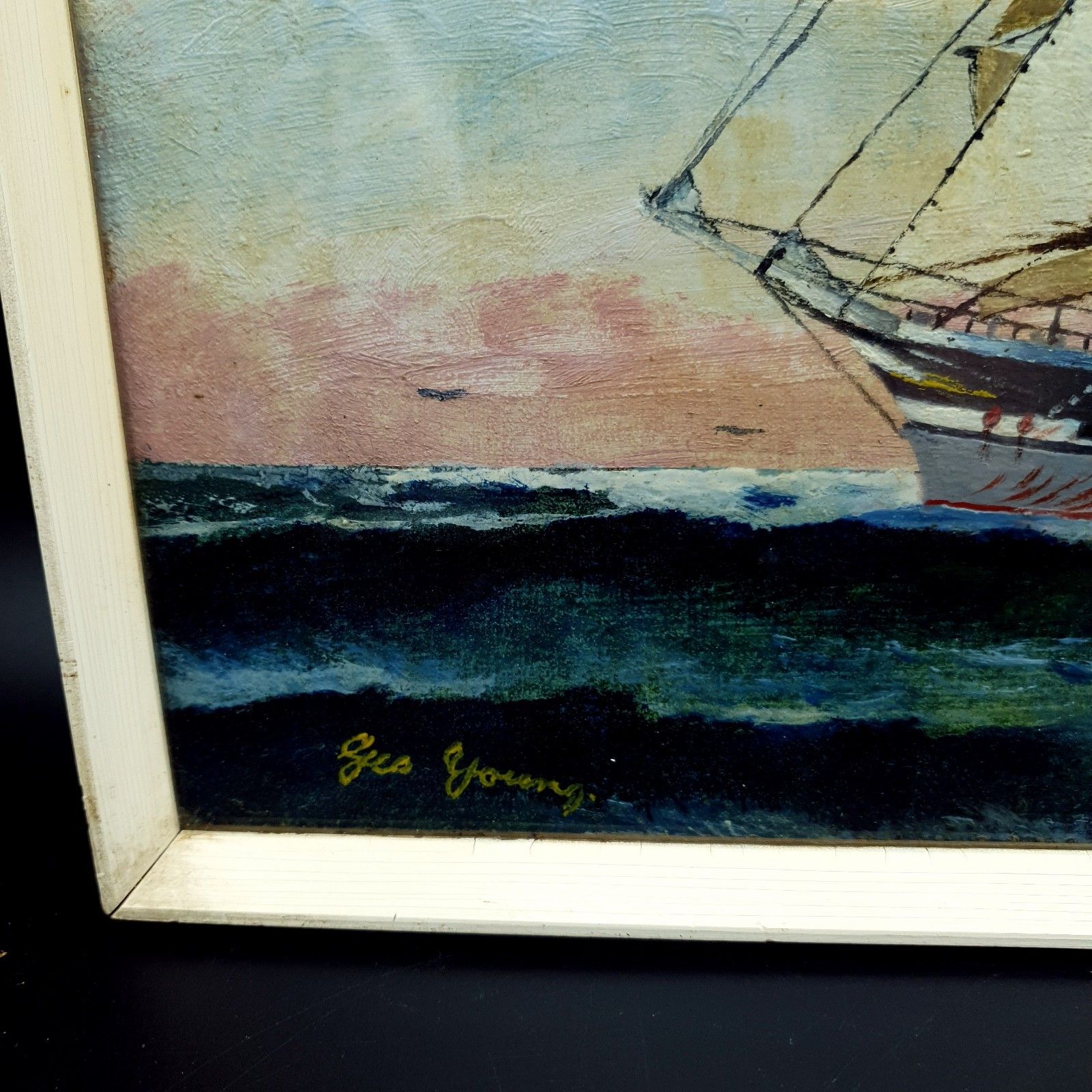photo furniture Captain George Young Signed Oil Painting Middlesex C1930s Clan Line Ship W35x27c