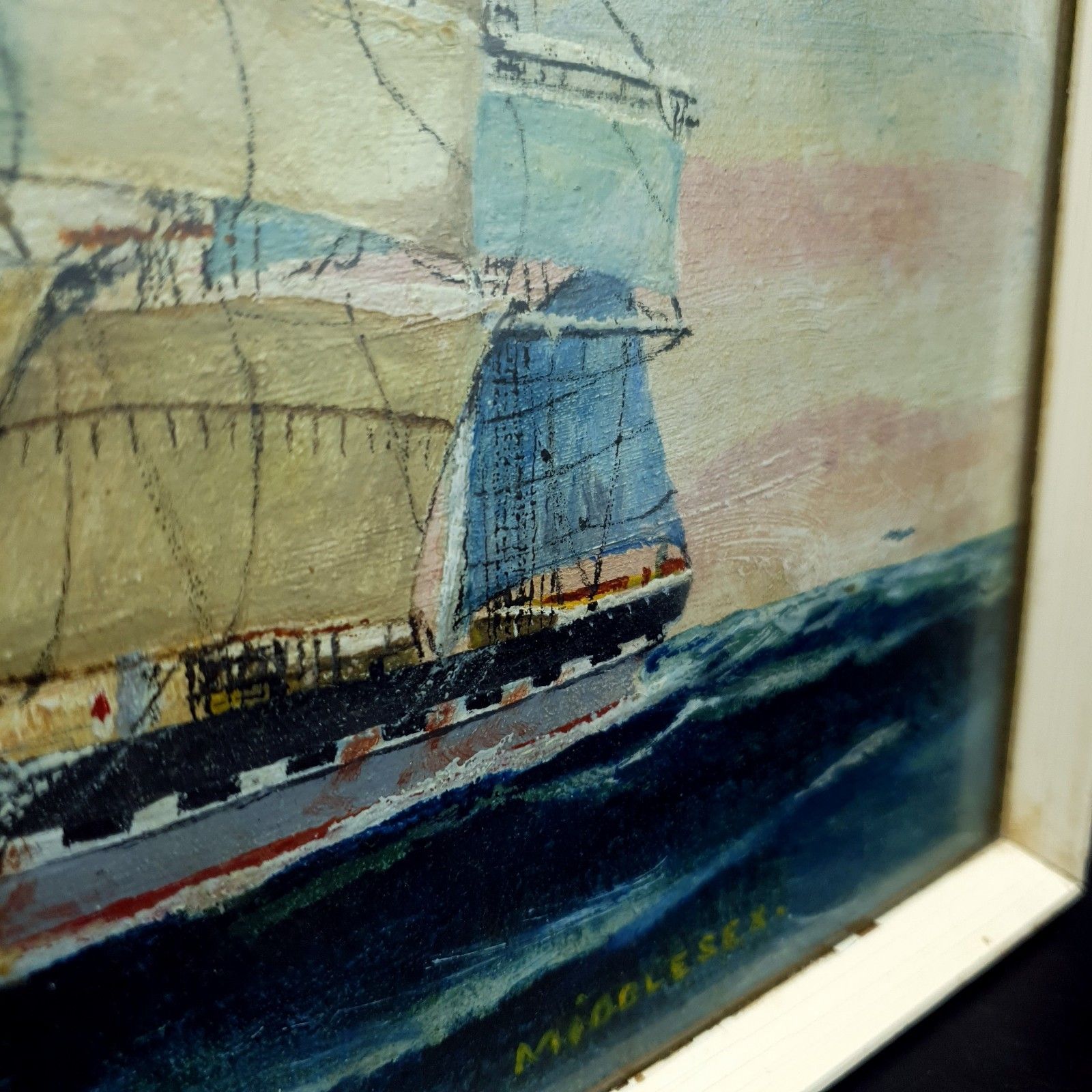 photo vintage Captain George Young Signed Oil Painting Middlesex C1930s Clan Line Ship W35x27c