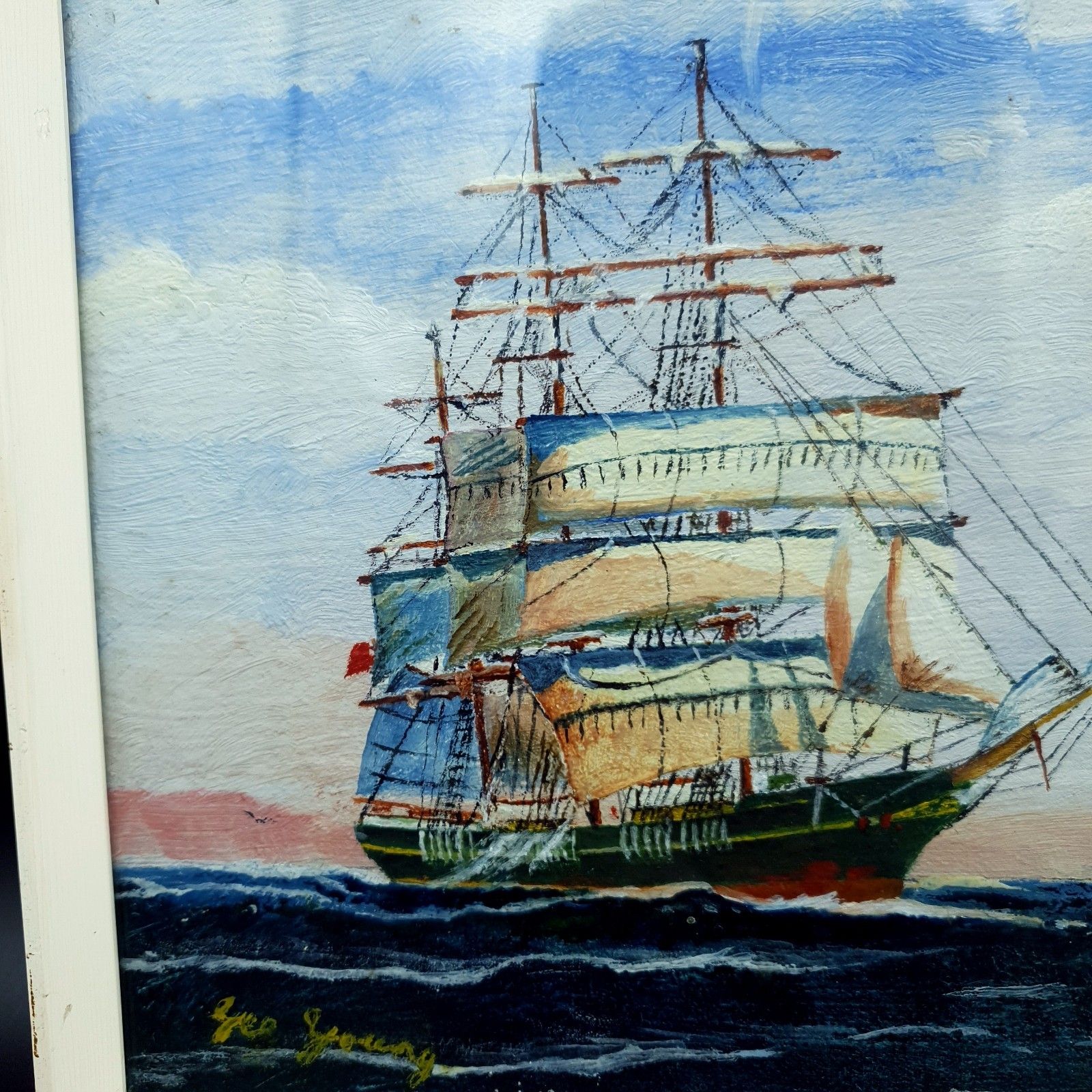 Captain George Young Signed Oil Painting Aristides C1930s Clan Line W31.5x20.2cm photo vinterior