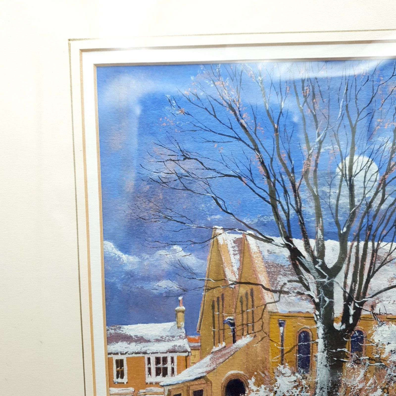 Rob Maddams Signed Watercolour St Cuthberts Church Bedford Winter Scene 52x42.5c photo for sale