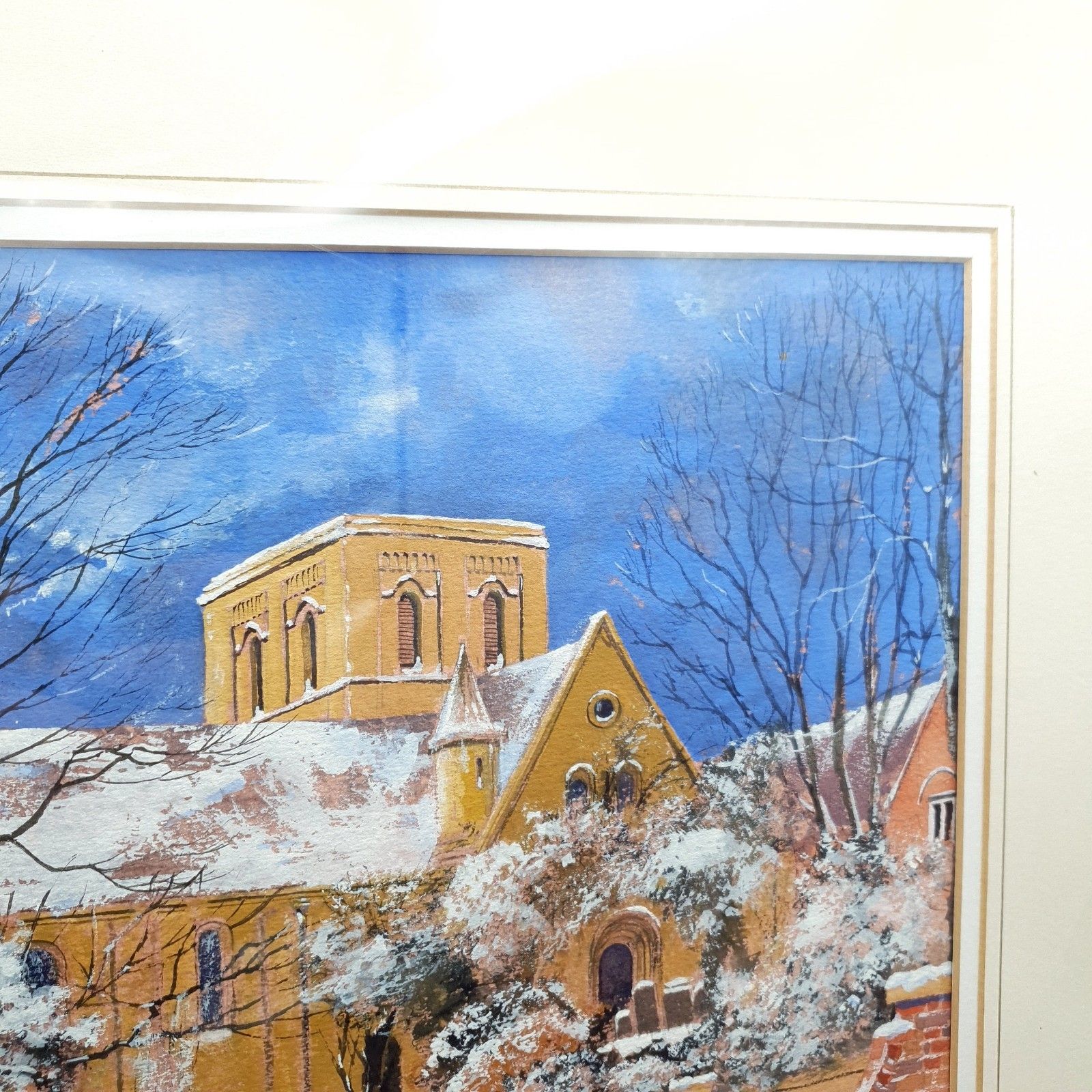 Rob Maddams Signed Watercolour St Cuthberts Church Bedford Winter Scene 52x42.5c photo 100.0