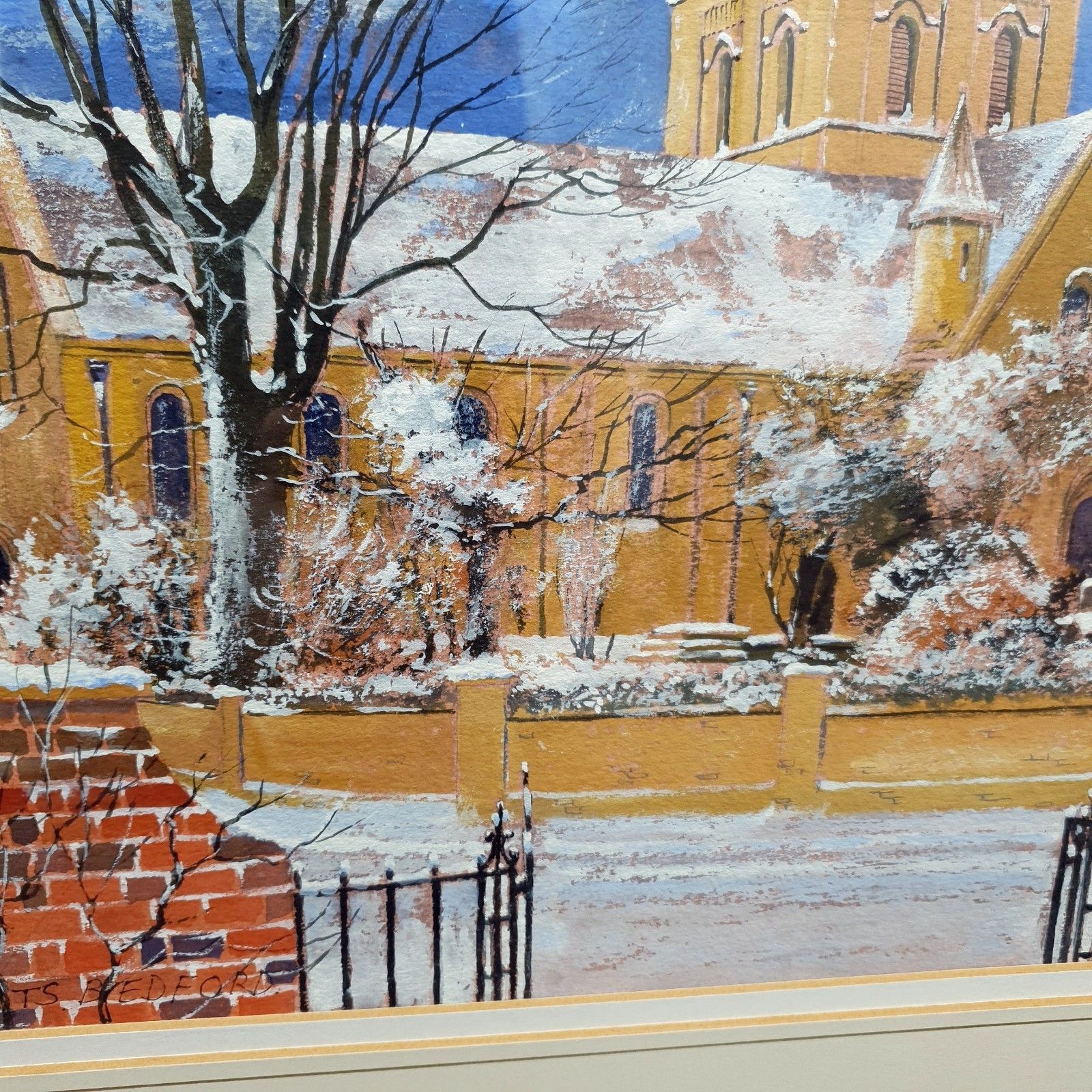 Rob Maddams Signed Watercolour St Cuthberts Church Bedford Winter Scene 52x42.5c photo buy