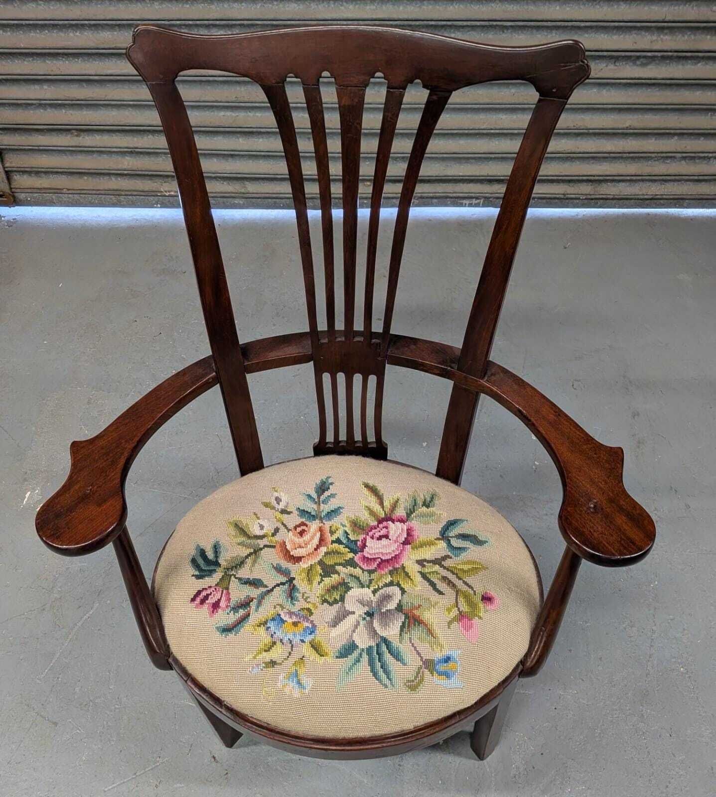 George III Mahogany Armchair With Original Tapestry Seat photo for sale