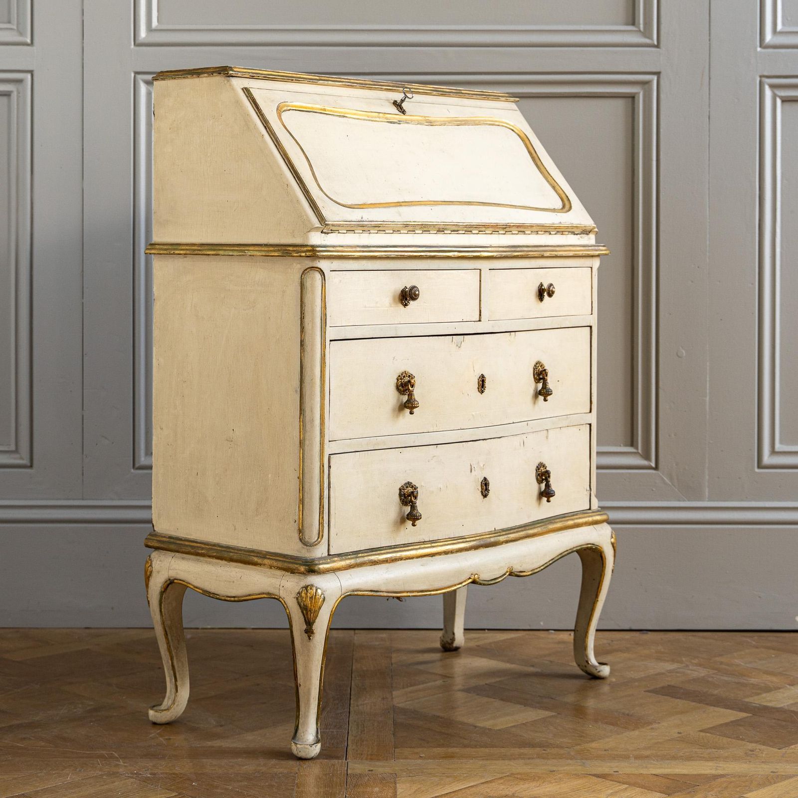 Small Antique Italian Drop Front Scriban Desk In Original Paint And Gilt Accents photo 1532.0