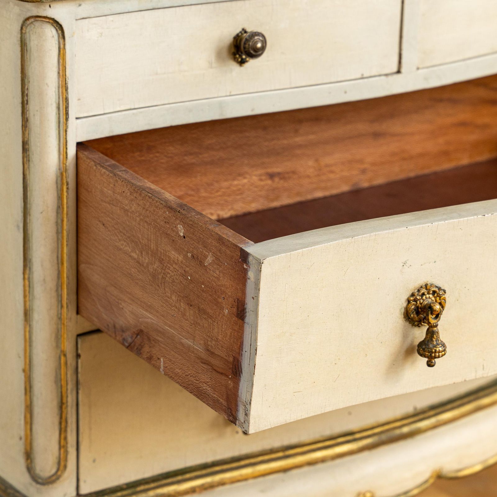 photo furniture Small Antique Italian Drop Front Scriban Desk In Original Paint And Gilt Accents