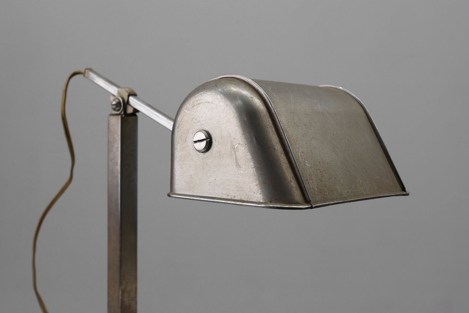 Art Deco Industrial Metal And Travertine Desk Lamp, Belgium, 1930s photo Lighting