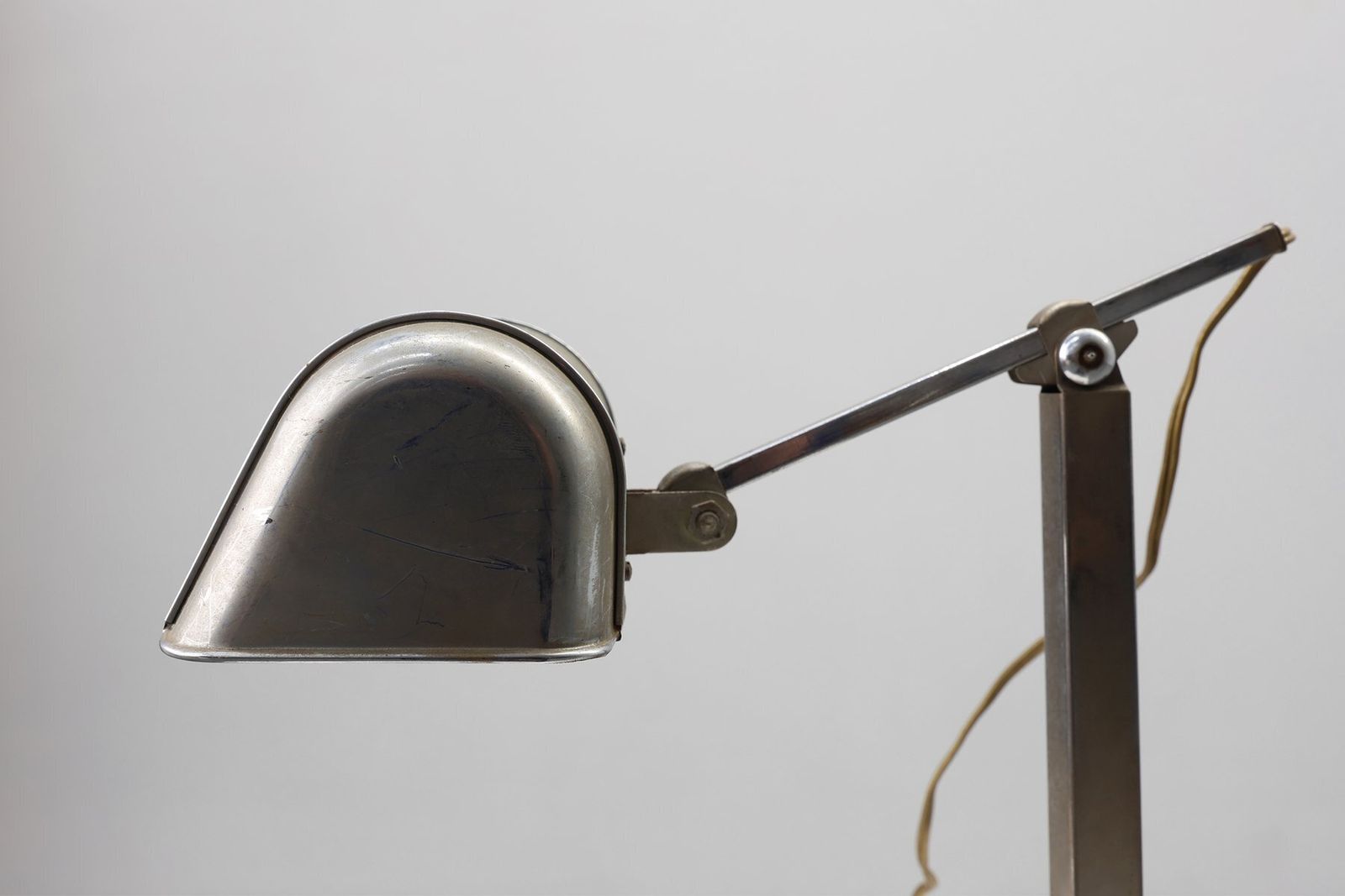 Art Deco Industrial Metal And Travertine Desk Lamp, Belgium, 1930s photo vinterior