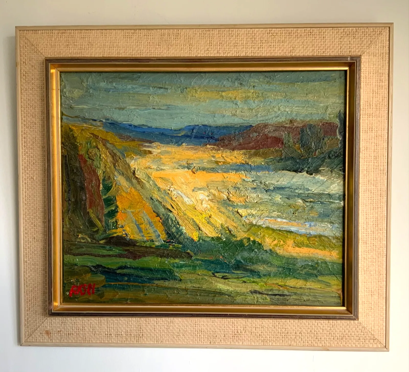photo vintage Vintage Swedish School Modernist Oil Painting, “Autumn Landscape” By Aksel 1960s