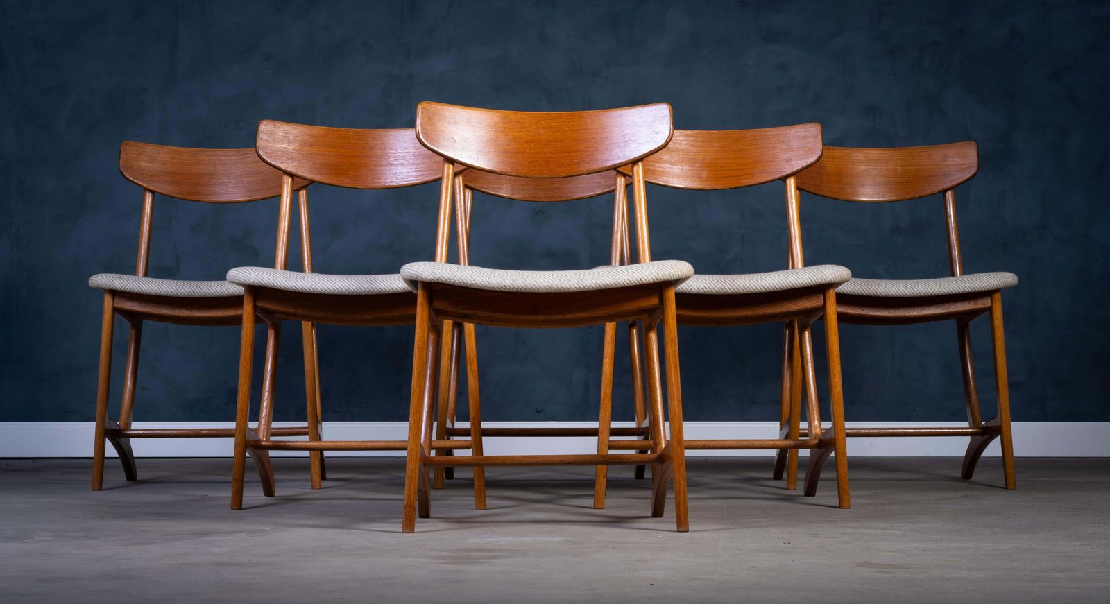 Set Of Six Danish Dining Chairs In Oak And Teak, 1960s photo for sale