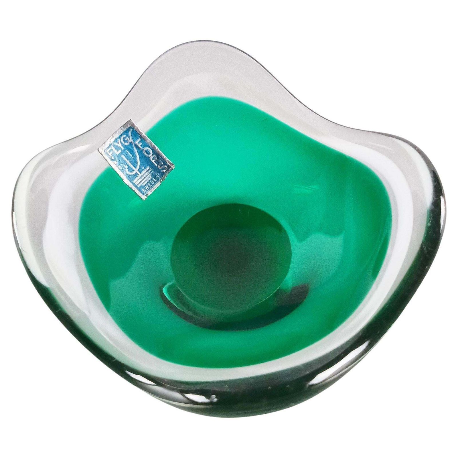 Green And White Glass 'Coquille' Bowl By Paul Kedelv For Flygsfors, Sweden, 1953