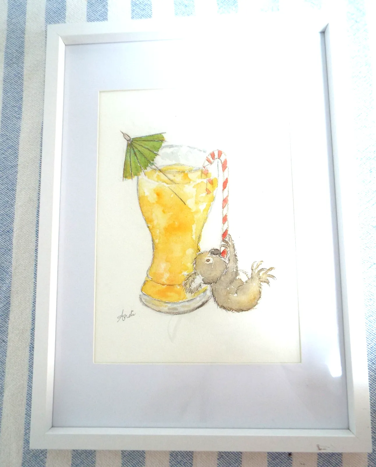 Cute  Mini Koala Llustration Original  Framed Watercolour Painting Andi Lucas