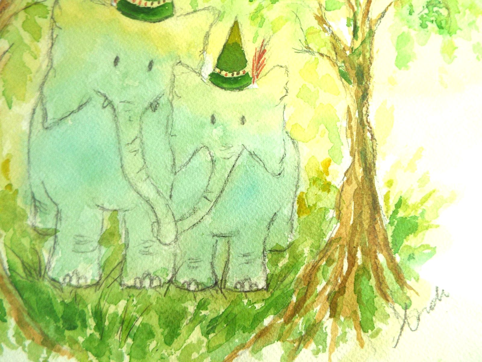Austrian Elephants Illustration Cute Original Watercolour Painting  Andi J Lucas photo Art