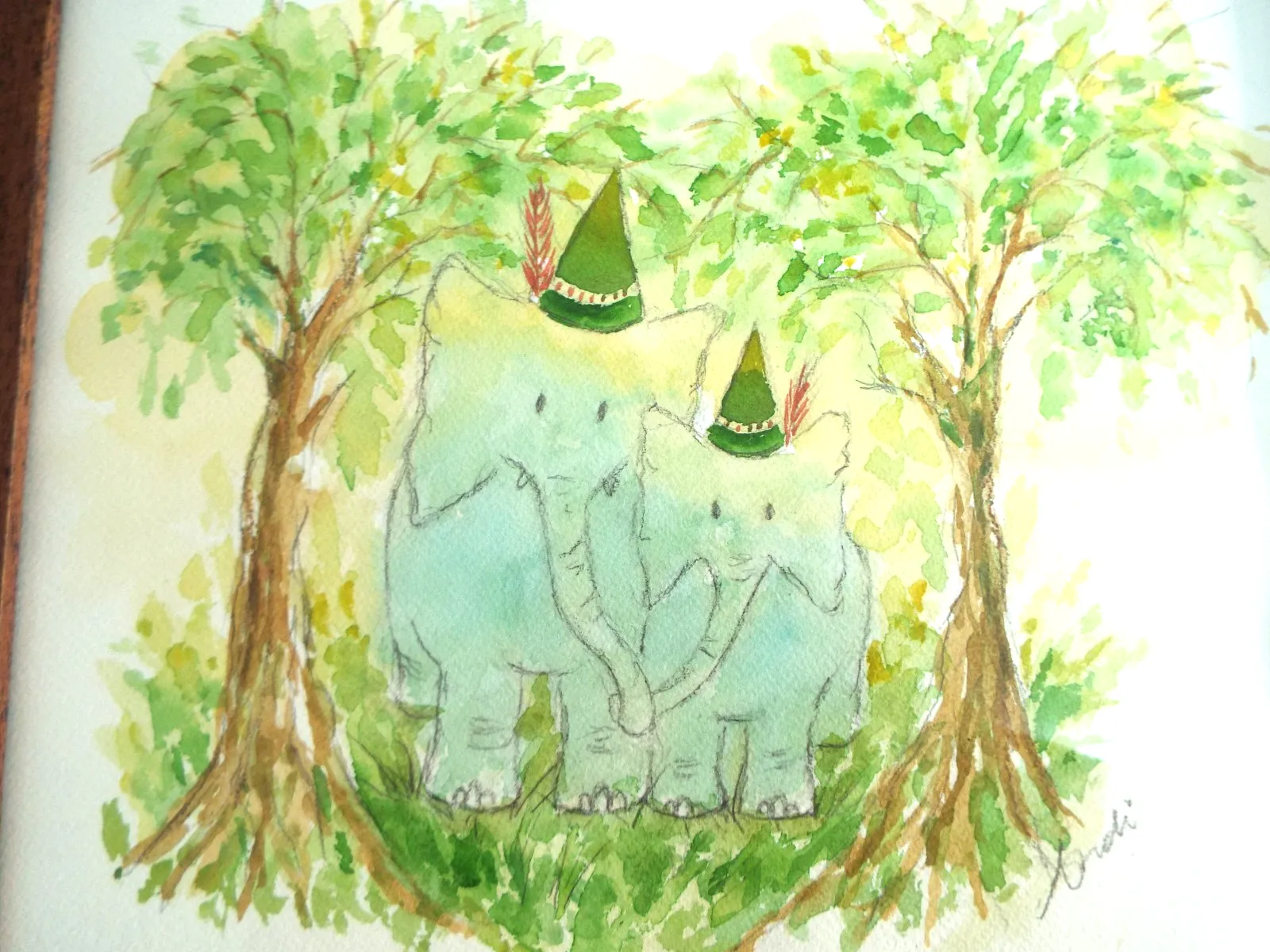 Austrian Elephants Illustration Cute Original Watercolour Painting  Andi J Lucas photo 64.0
