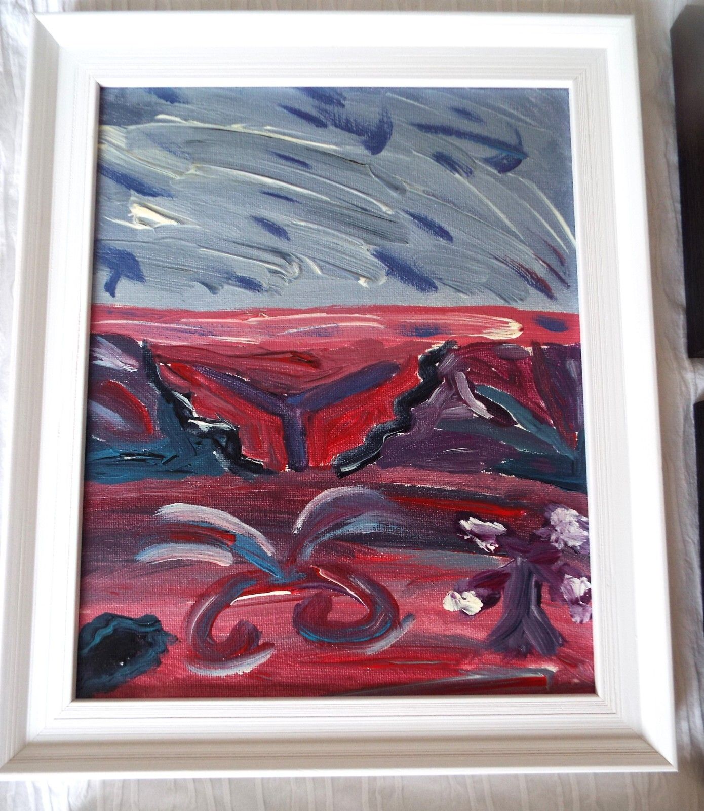Set Of 4 New Original Abstract Framed Paintings Red Purple Blue Fraser Lucas photo for sale
