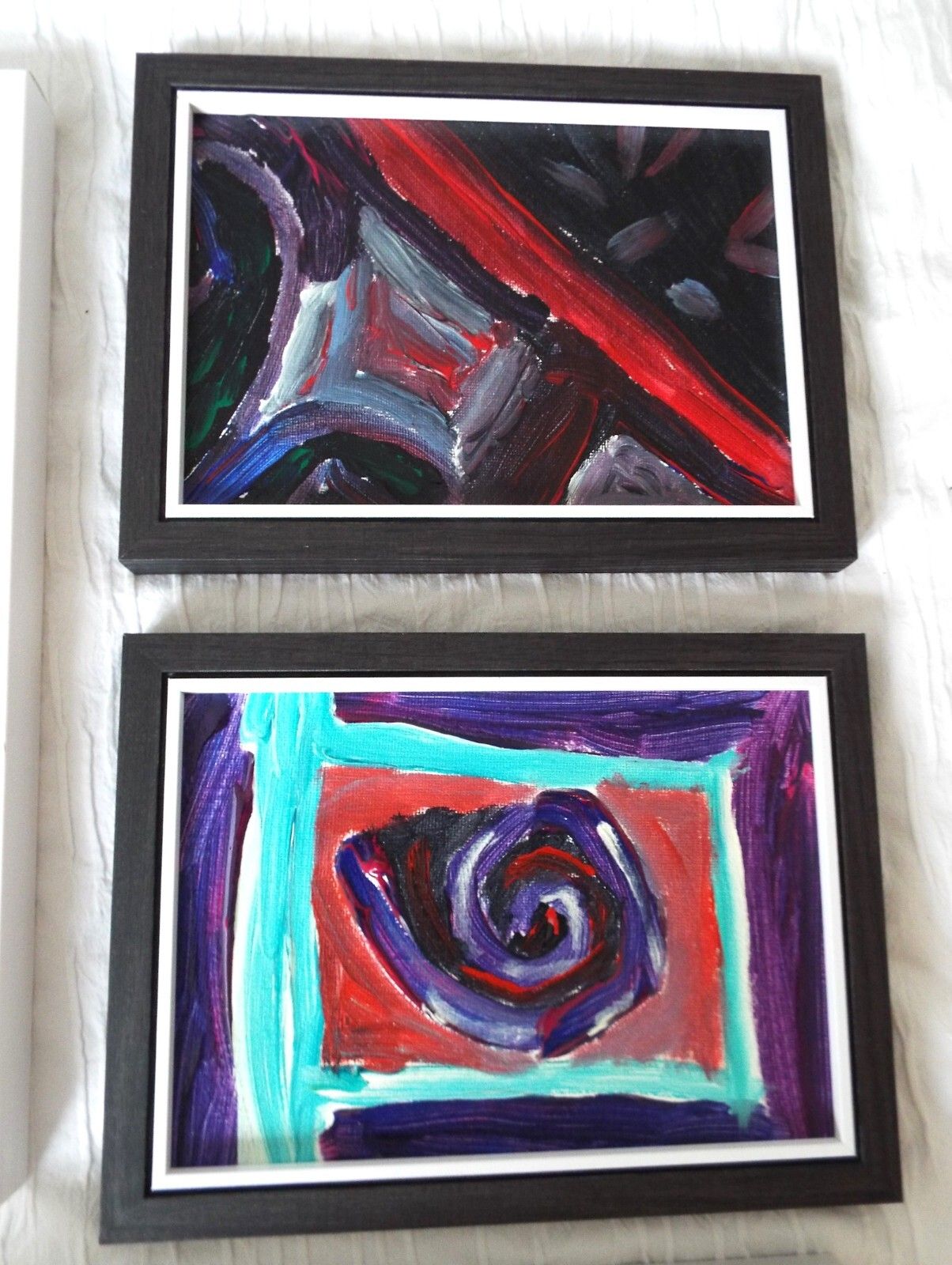 Set Of 4 New Original Abstract Framed Paintings Red Purple Blue Fraser Lucas photo Art
