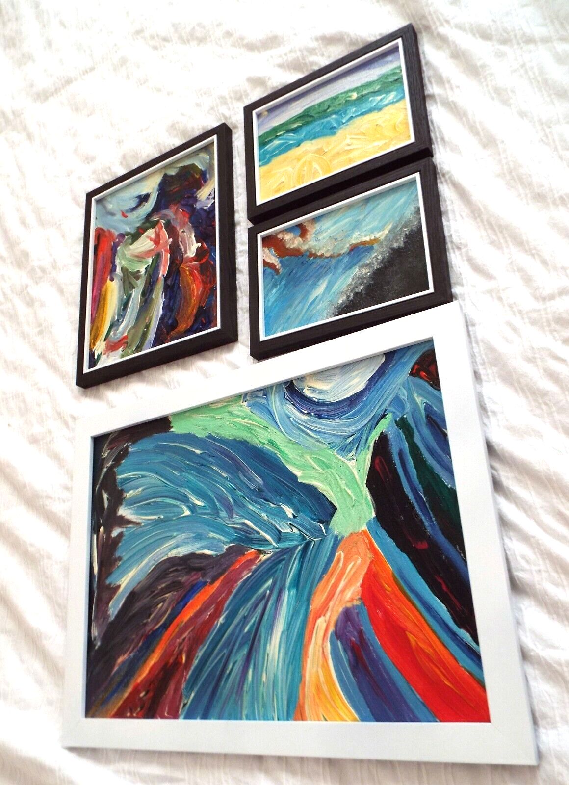 Set Of 4 New Original Abstract Framed Paintings Multi Coloured Fraser Lucas photo buy