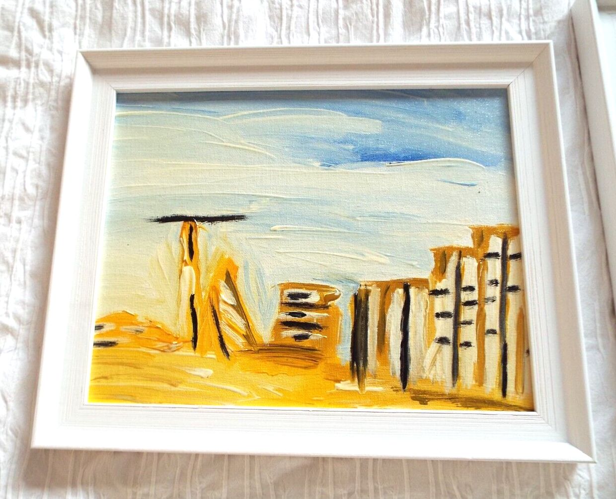 Set Of 3 New Original Abstract Framed Painting Coastal Beach Theme Fraser Lucas photo furniture