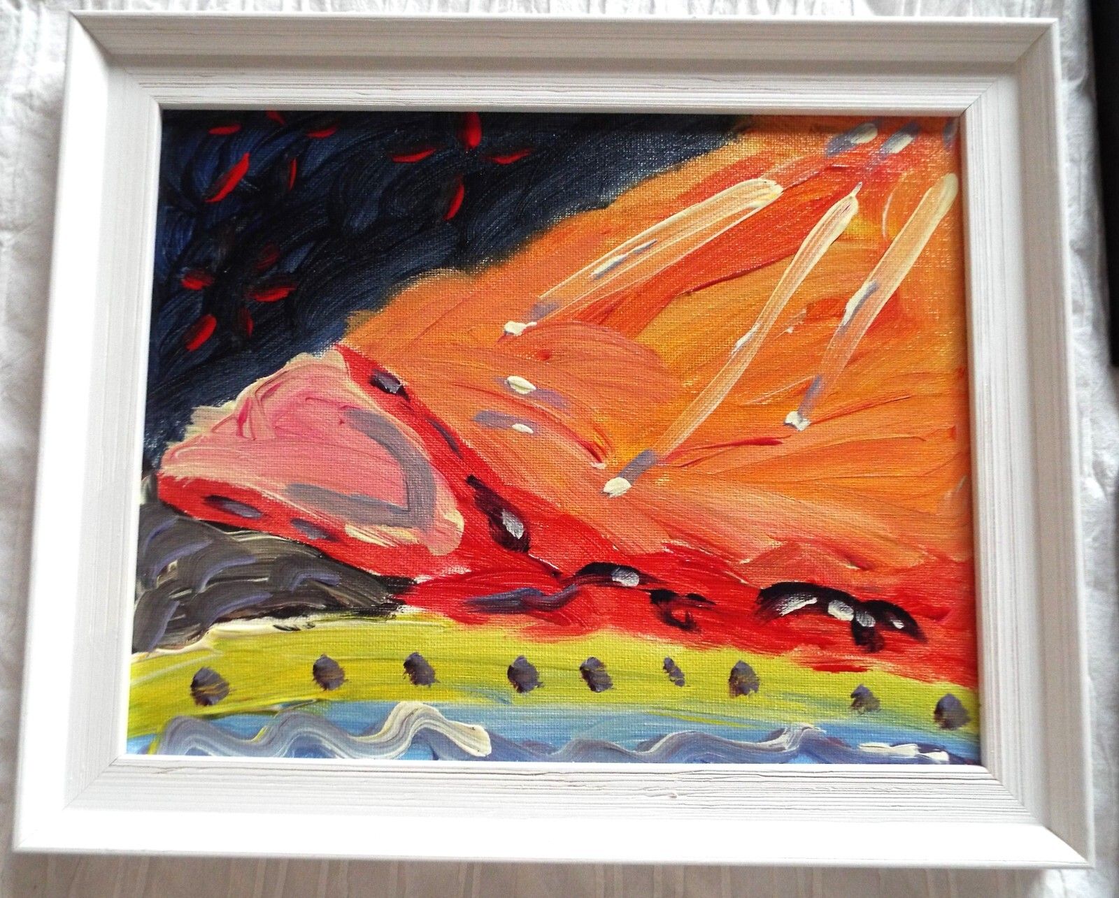 Set Of 3 New Original Abstract Framed Paintings Bright Landscapes Fraser Lucas photo furniture